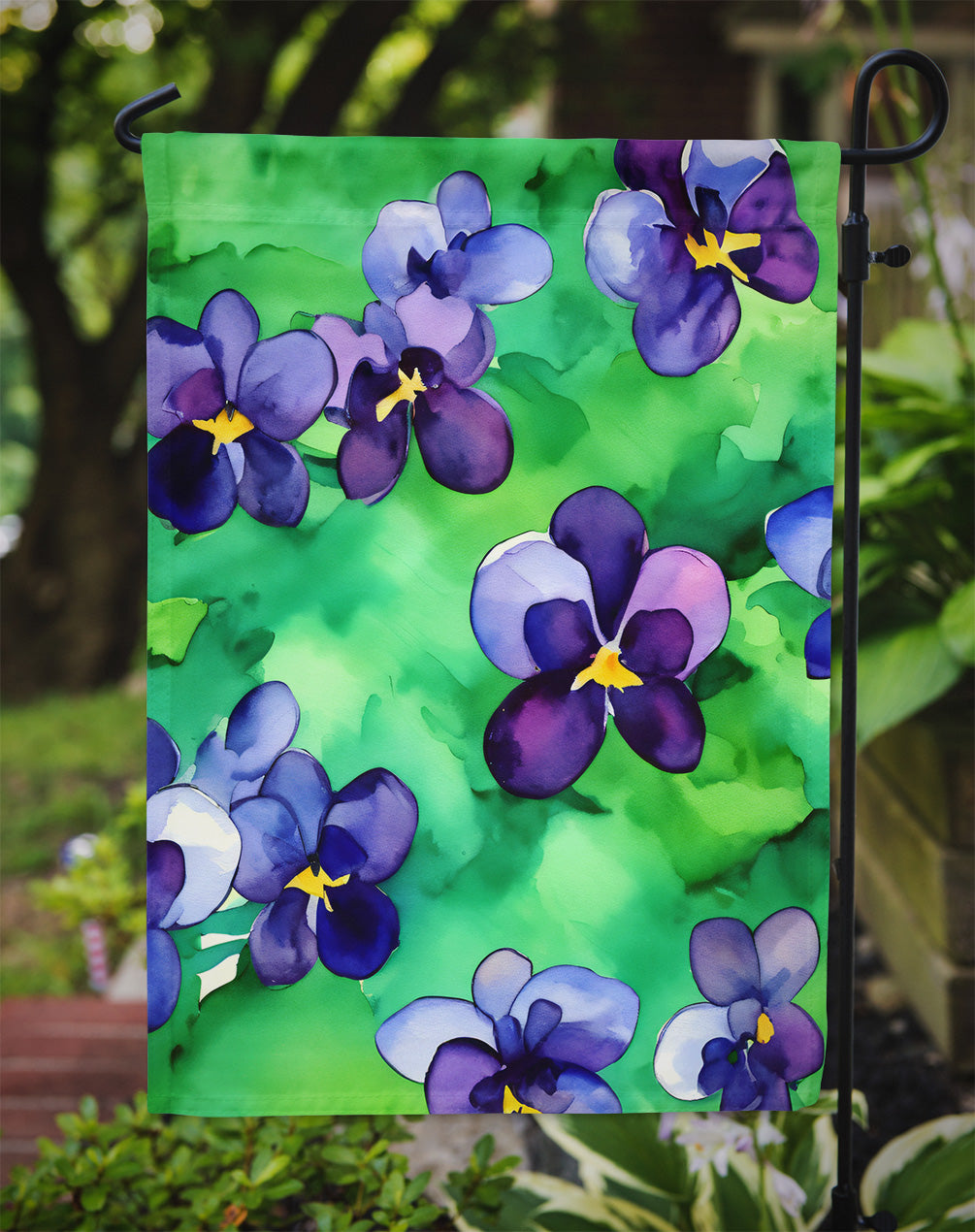 Wisconsin Wood Violets in Watercolor Garden Flag