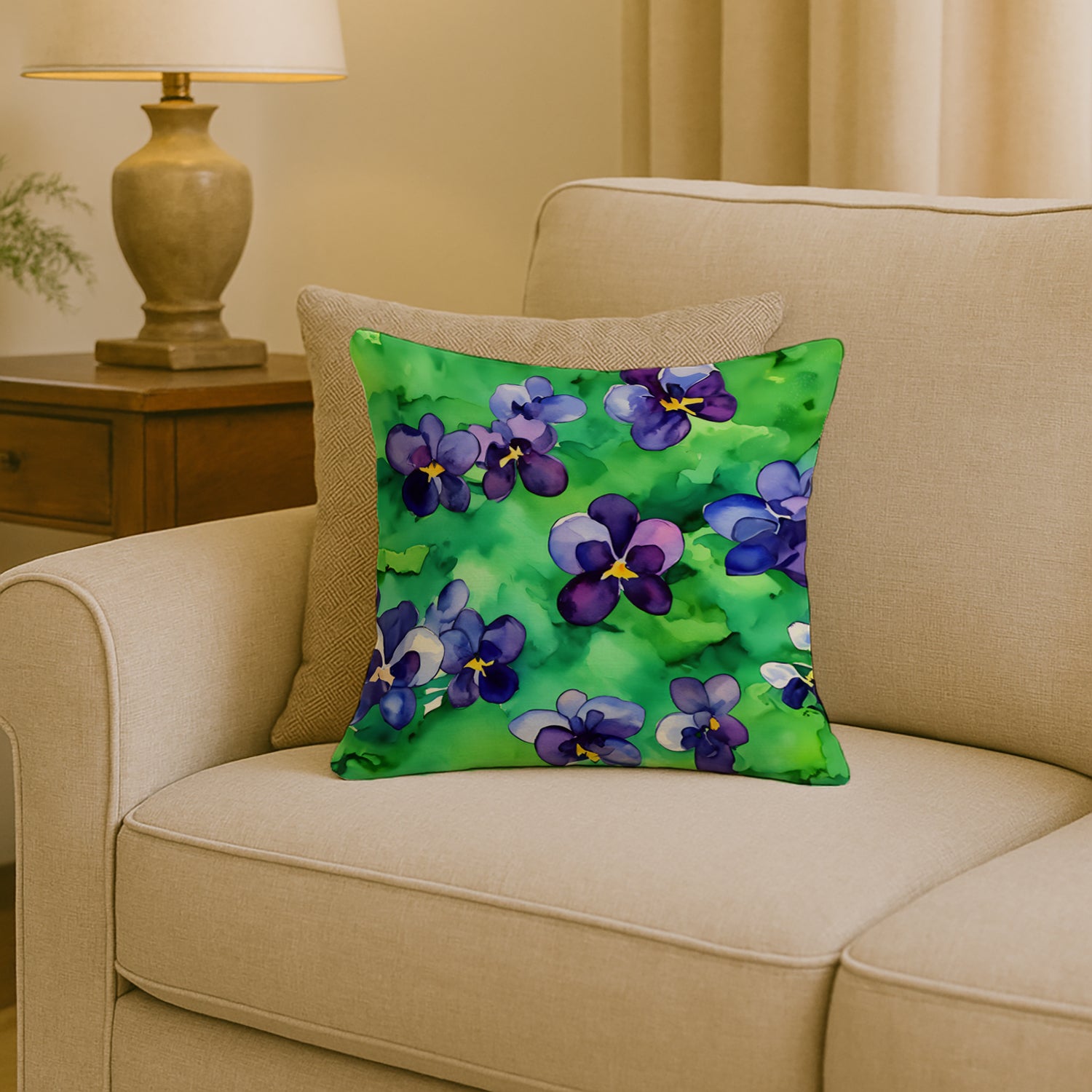 Caroline's Treasures Wisconsin Wood Violets in Watercolor Throw Pillow