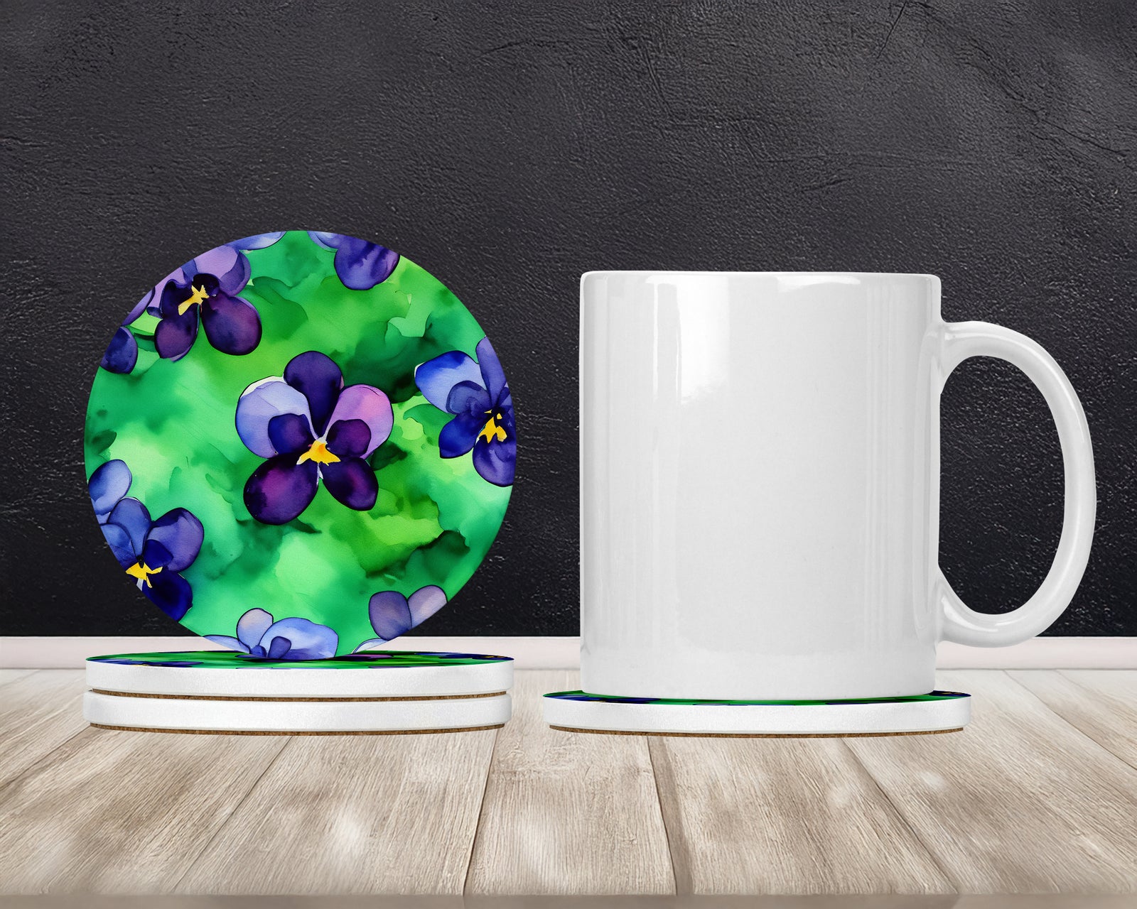 Caroline's Treasures Wisconsin Wood Violets in Watercolor Large Sandstone Coasters Pack of 4