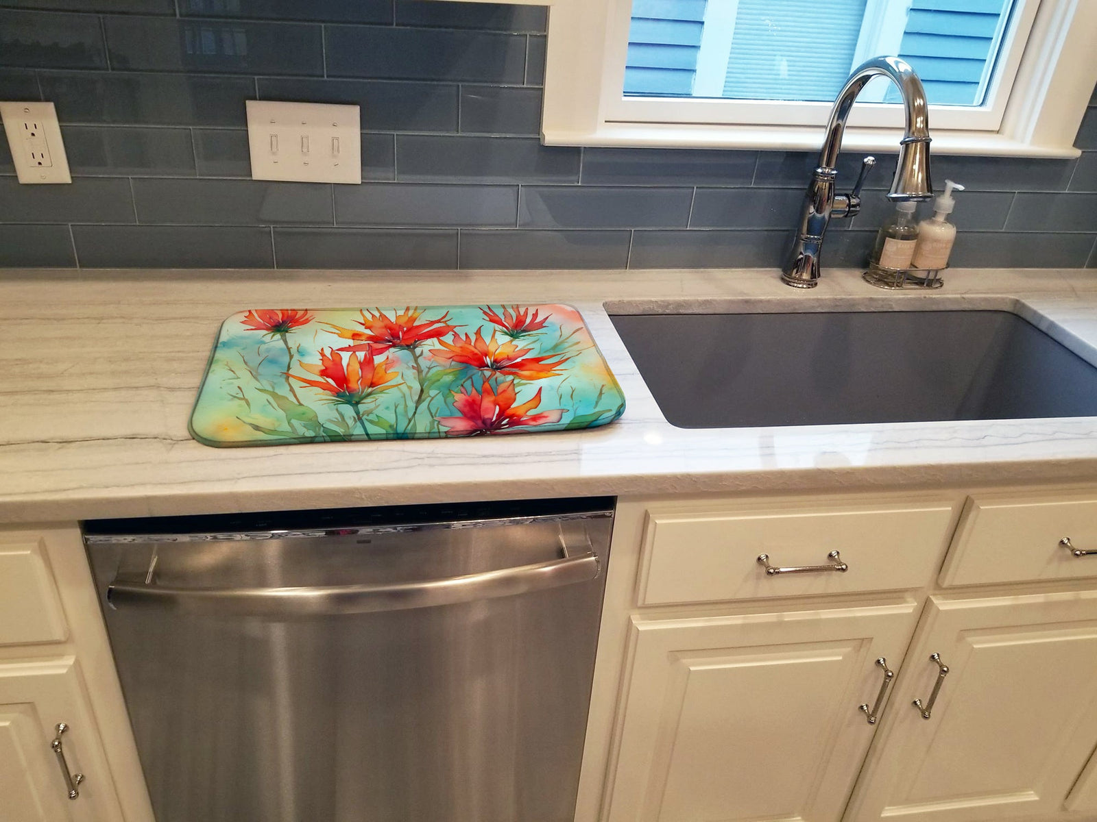 Caroline's Treasures Wyoming Indian Paintbrush in Watercolor Dish Drying Mat