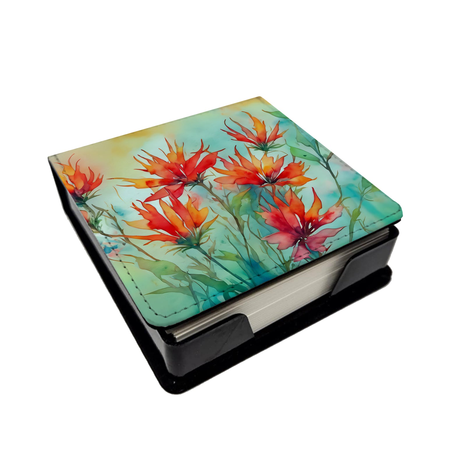 Caroline's Treasures Wyoming Indian Paintbrush in Watercolor PU Leather Note Paper Holder
