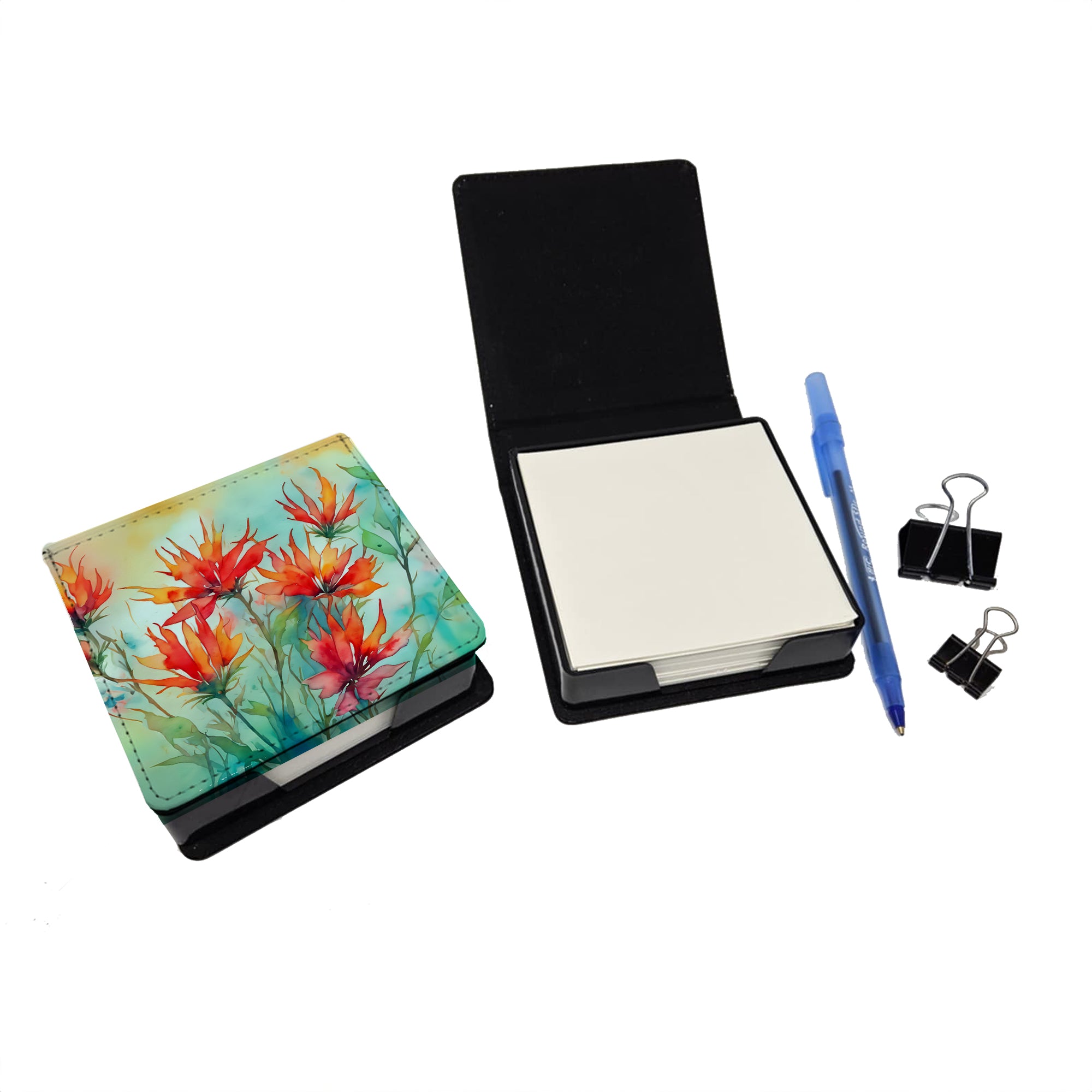 Caroline's Treasures Wyoming Indian Paintbrush in Watercolor PU Leather Note Paper Holder