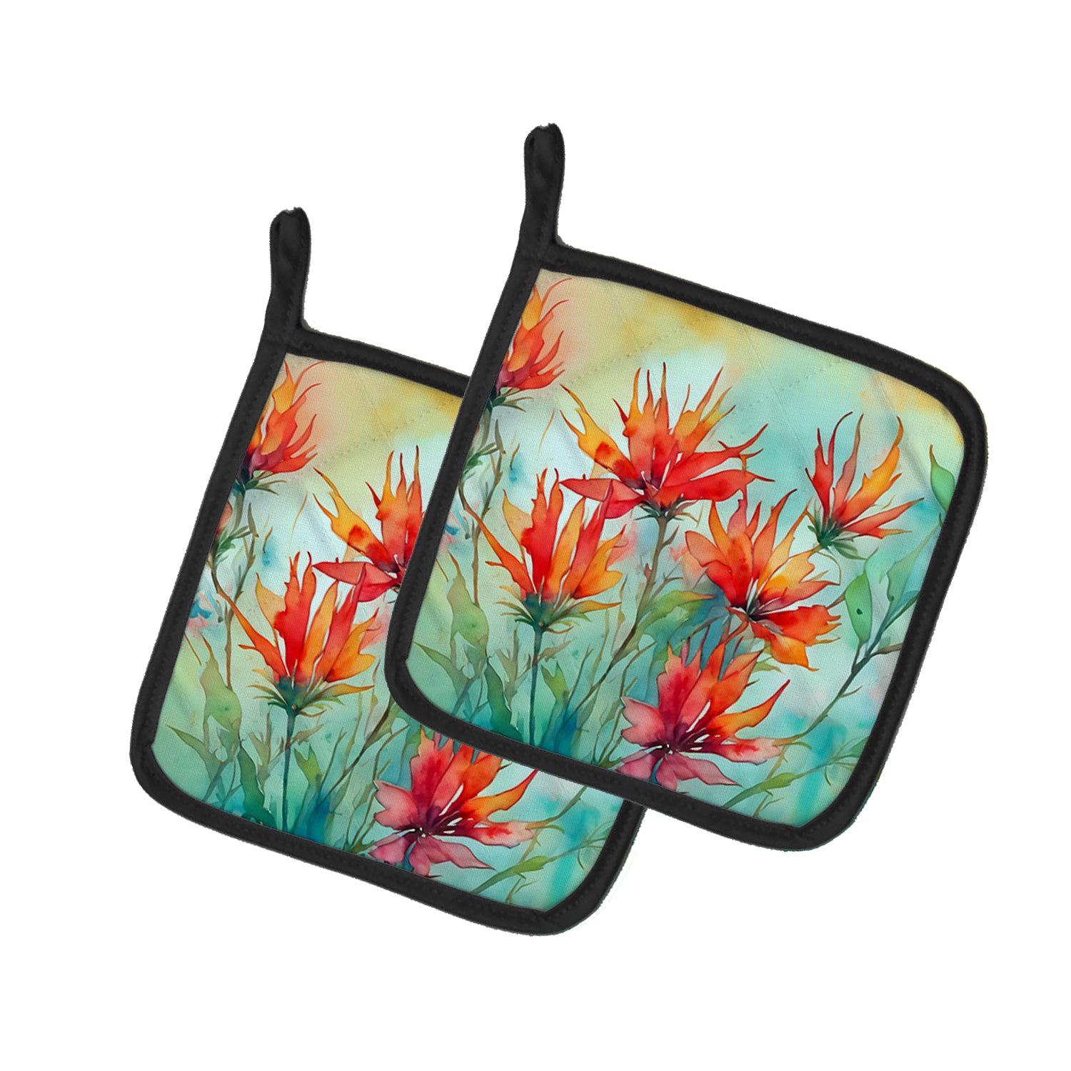 Caroline's Treasures Wyoming Indian Paintbrush in Watercolor Pair of Pot Holders