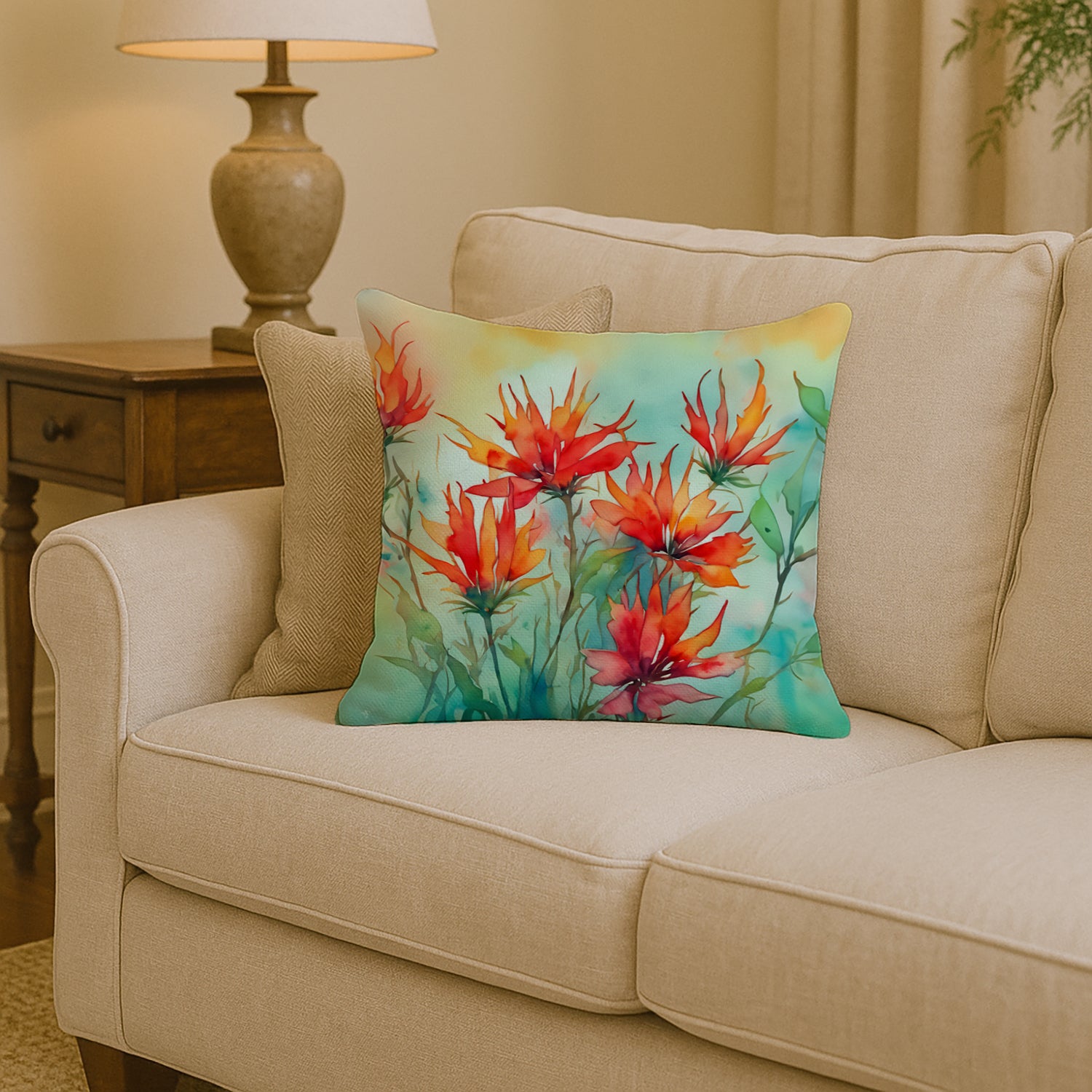Caroline's Treasures Wyoming Indian Paintbrush in Watercolor Throw Pillow