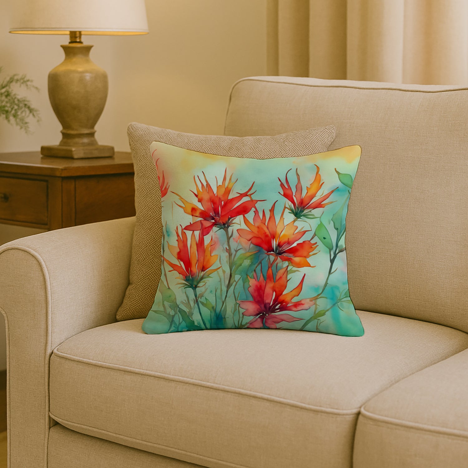 Caroline's Treasures Wyoming Indian Paintbrush in Watercolor Throw Pillow