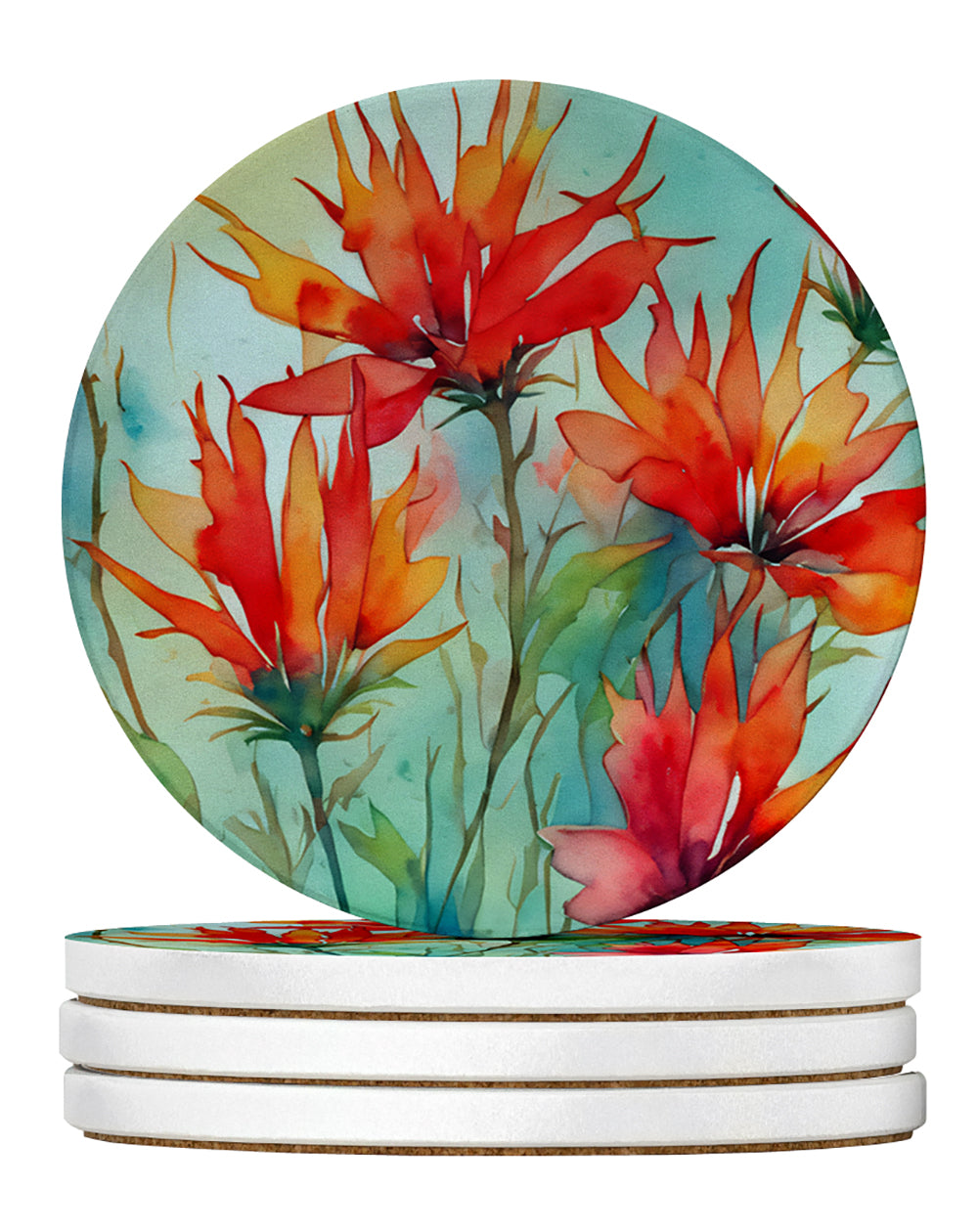 Caroline's Treasures Wyoming Indian Paintbrush in Watercolor Large Sandstone Coasters Pack of 4