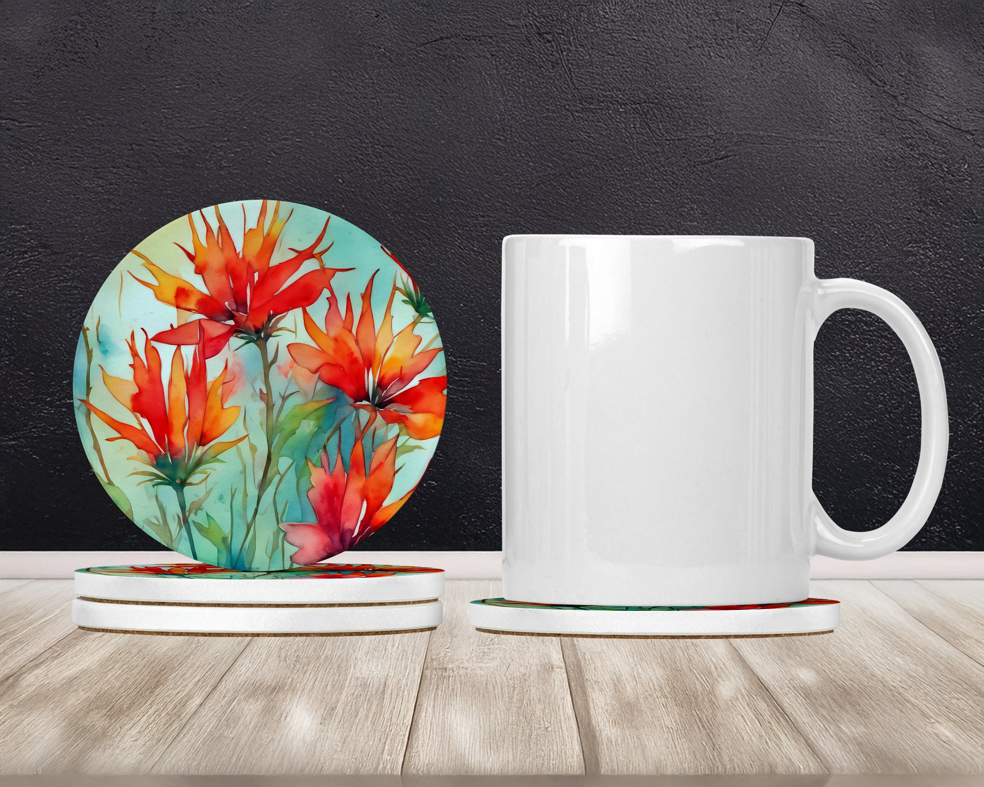 Caroline's Treasures Wyoming Indian Paintbrush in Watercolor Large Sandstone Coasters Pack of 4