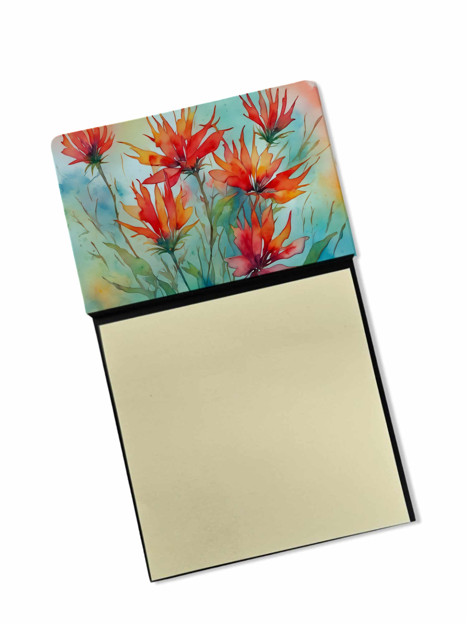 Caroline's Treasures Wyoming Indian Paintbrush in Watercolor Sticky Note Holder- Refiilable Desk Accessory Note Pad