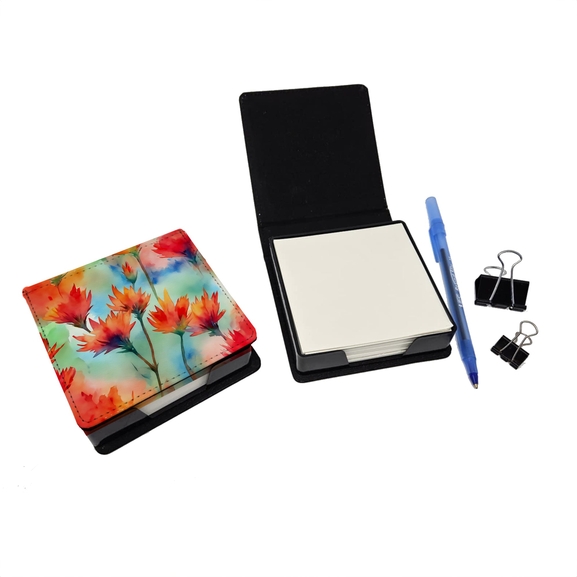 Caroline's Treasures Wyoming Indian Paintbrush in Watercolor PU Leather Note Paper Holder