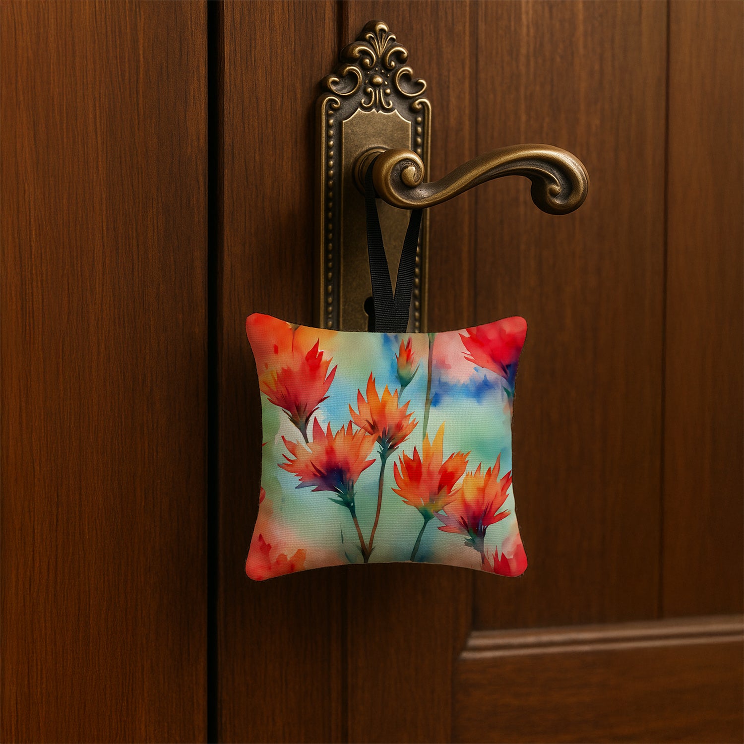 Caroline's Treasures Wyoming Indian Paintbrush in Watercolor Hanging Square Fabric Ornament 3.5 × 3.5