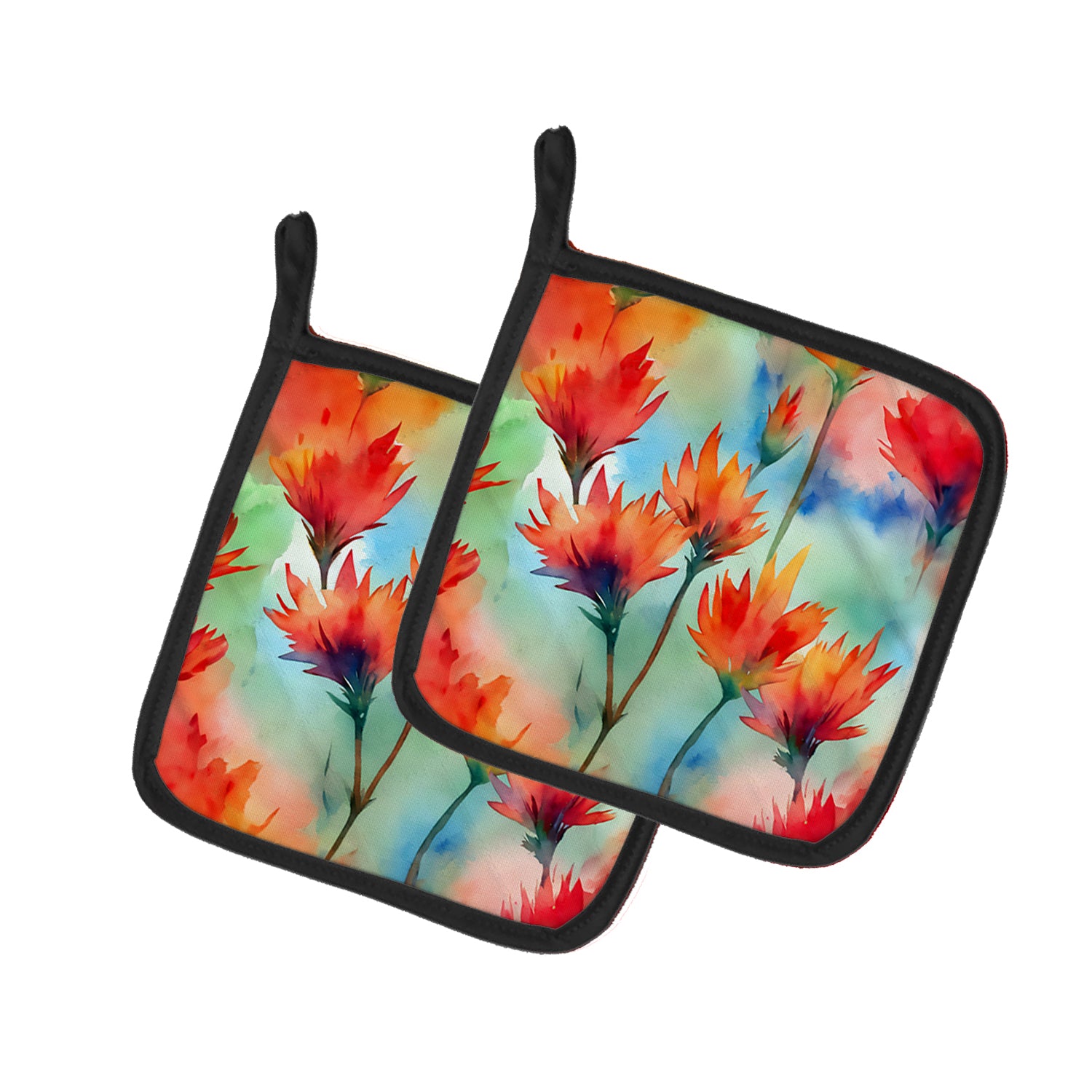 Caroline's Treasures Wyoming Indian Paintbrush in Watercolor Pair of Pot Holders