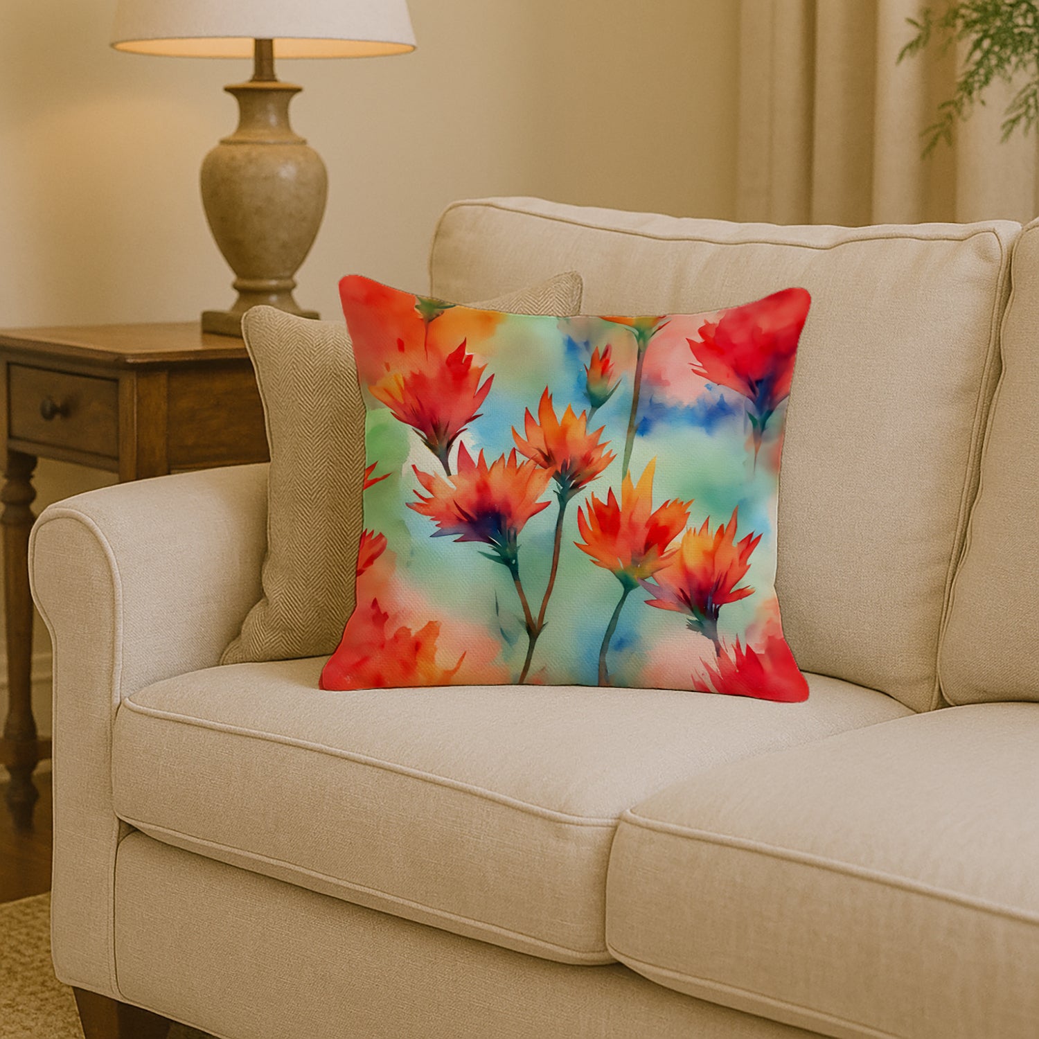 Caroline's Treasures Wyoming Indian Paintbrush in Watercolor Throw Pillow
