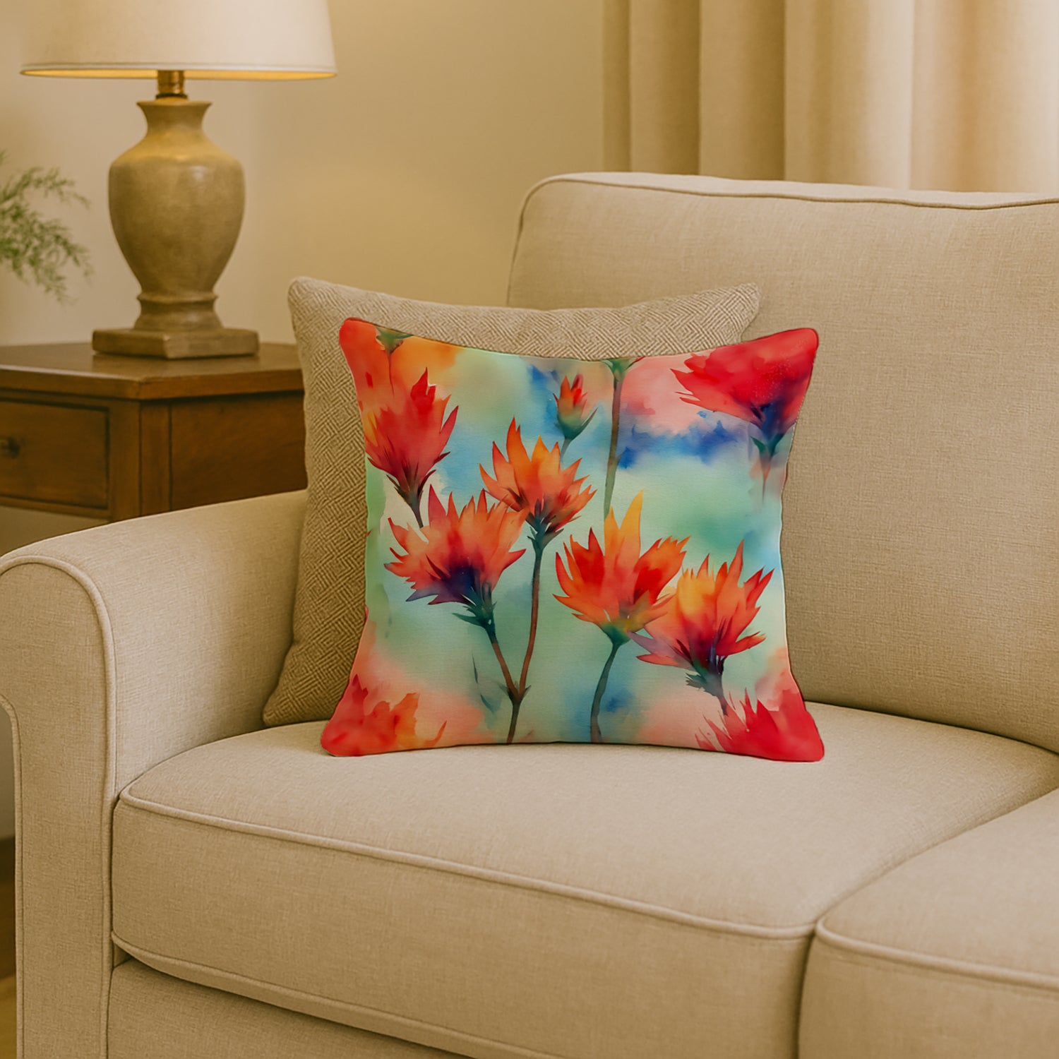 Caroline's Treasures Wyoming Indian Paintbrush in Watercolor Throw Pillow