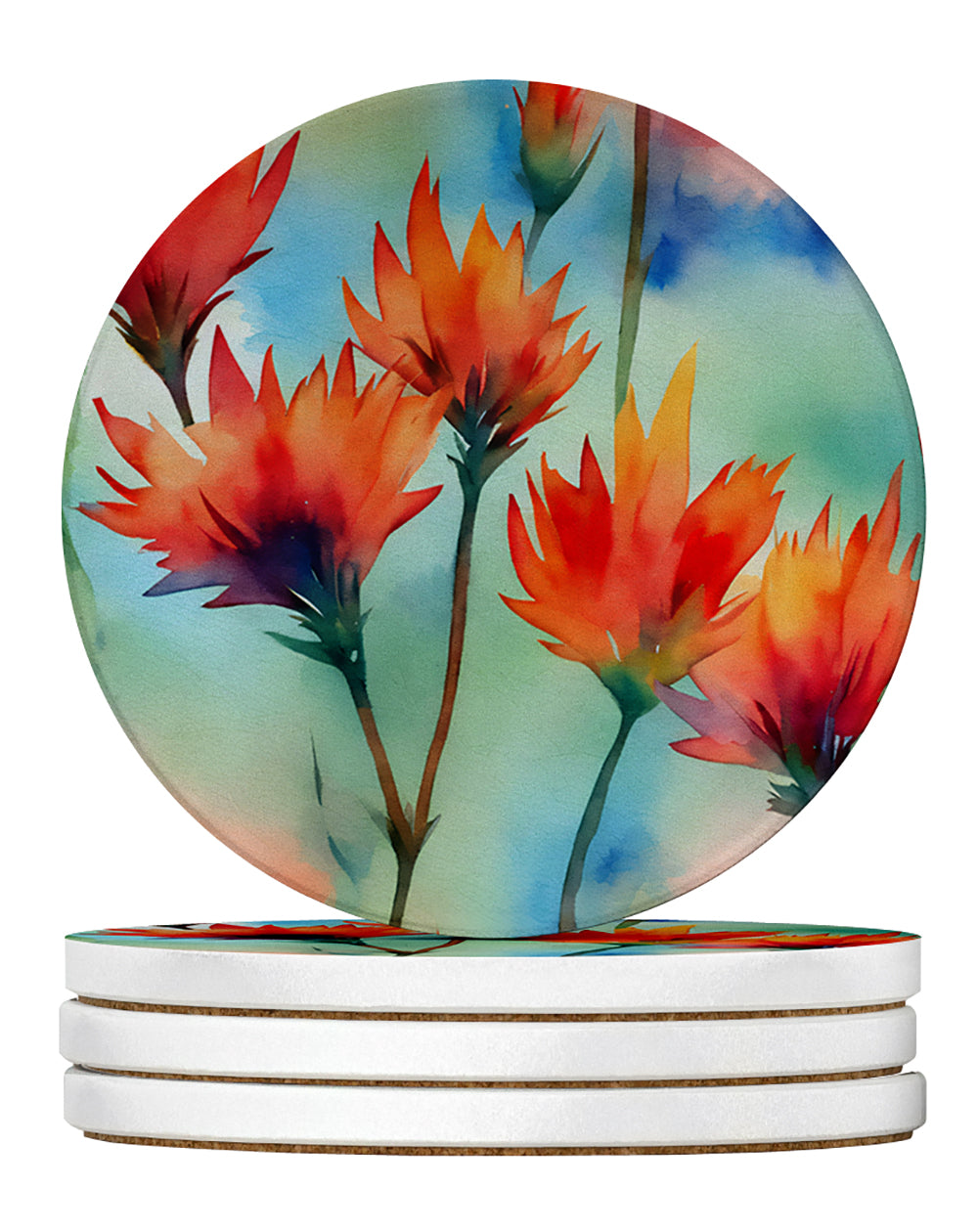 Caroline's Treasures Wyoming Indian Paintbrush in Watercolor Large Sandstone Coasters Pack of 4