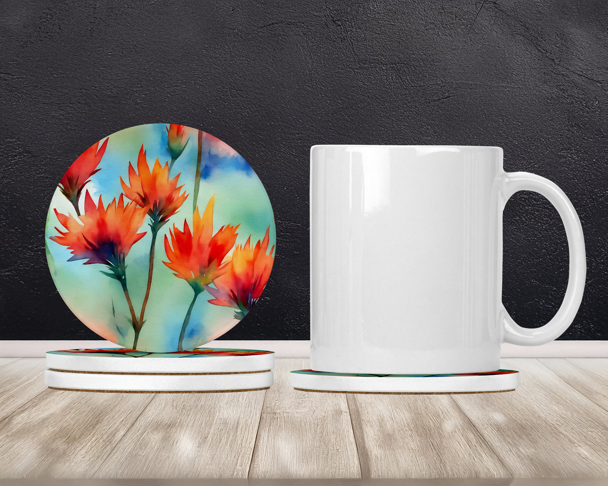 Caroline's Treasures Wyoming Indian Paintbrush in Watercolor Large Sandstone Coasters Pack of 4