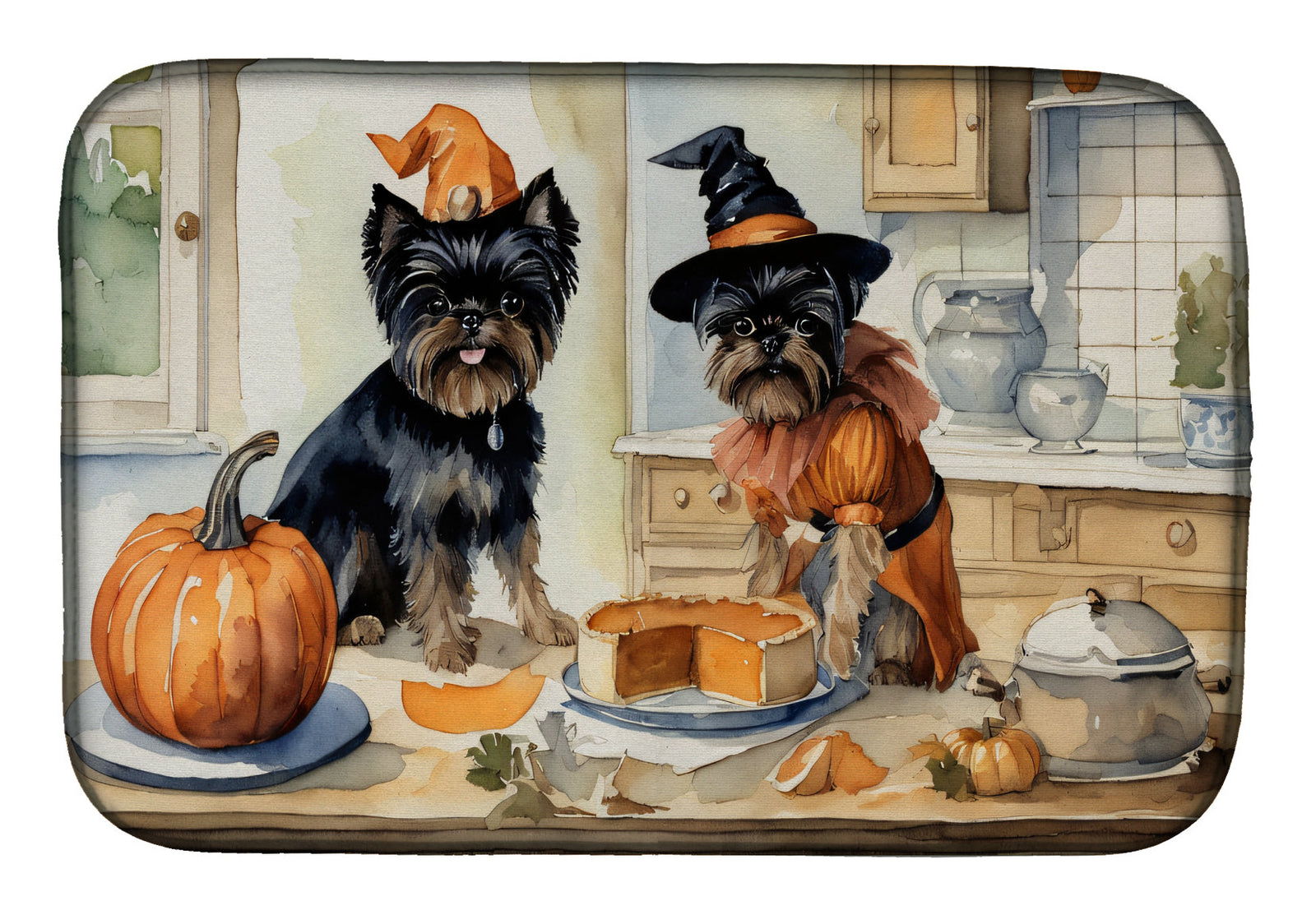 Caroline's Treasures Affenpinscher Fall Kitchen Pumpkins Dish Drying Mat