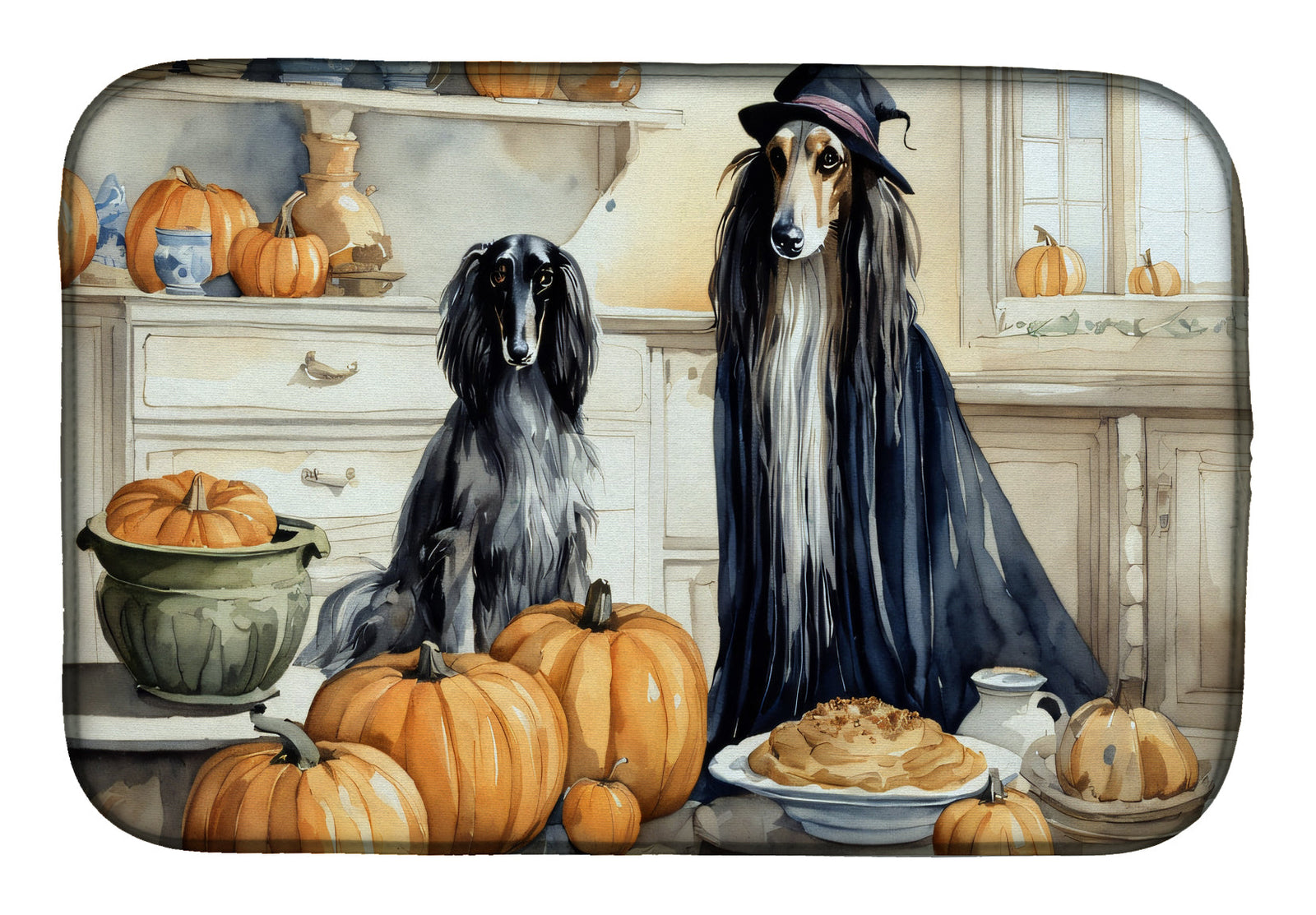 Caroline's Treasures Afghan Hound Fall Kitchen Pumpkins Dish Drying Mat