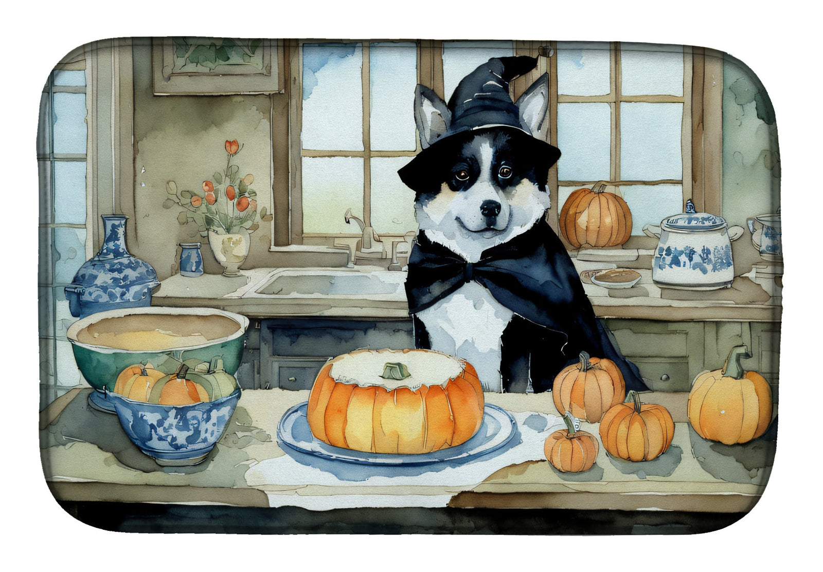 Caroline's Treasures Akita Fall Kitchen Pumpkins Dish Drying Mat