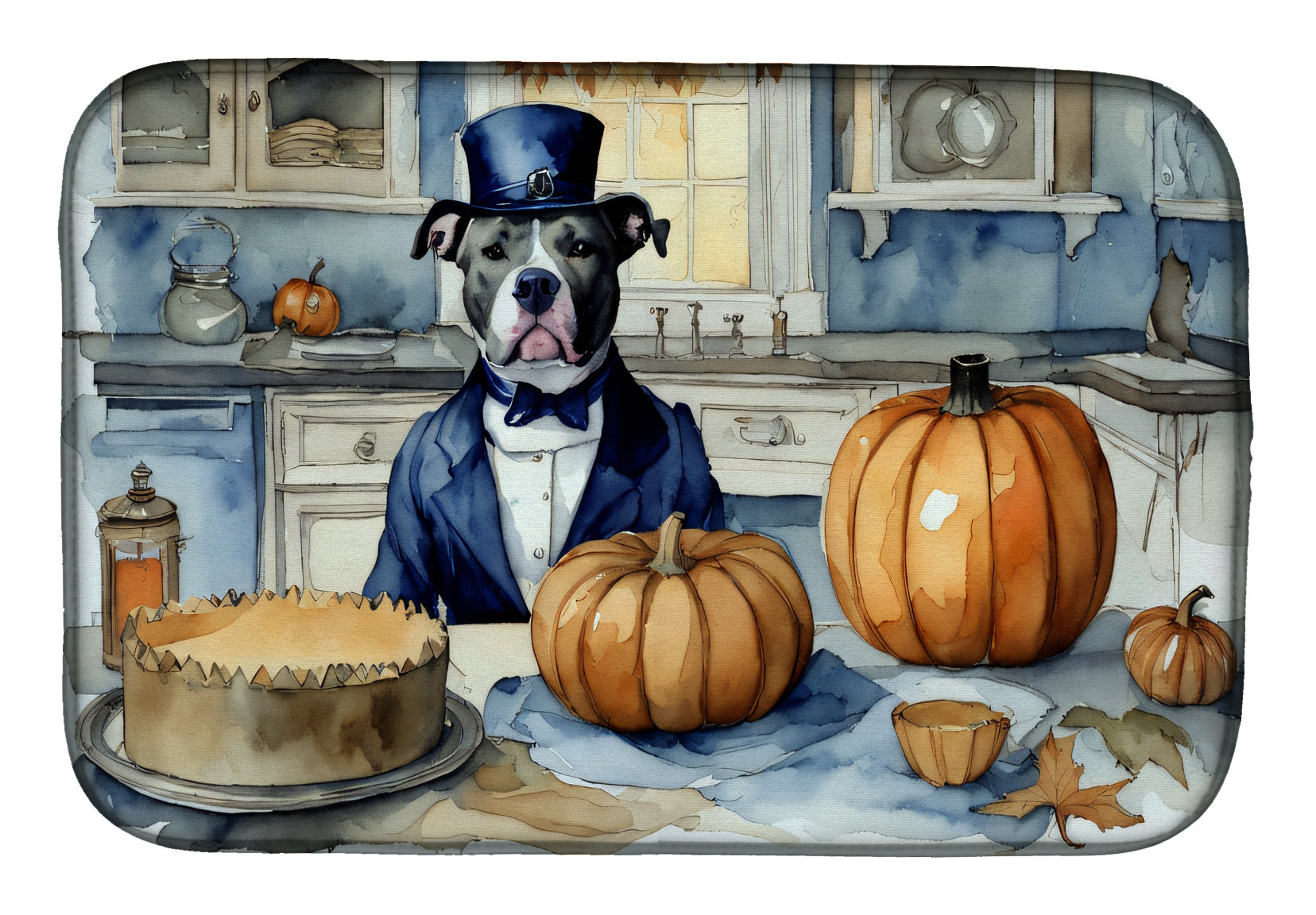 Caroline's Treasures Pit Bull Terrier Fall Kitchen Pumpkins Dish Drying Mat