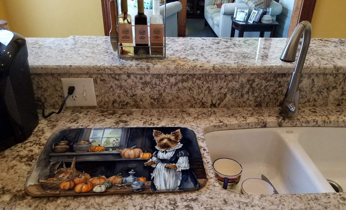 Caroline's Treasures Australian Terrier Fall Kitchen Pumpkins Dish Drying Mat