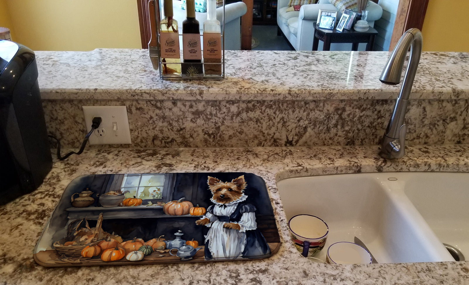 Caroline's Treasures Australian Terrier Fall Kitchen Pumpkins Dish Drying Mat