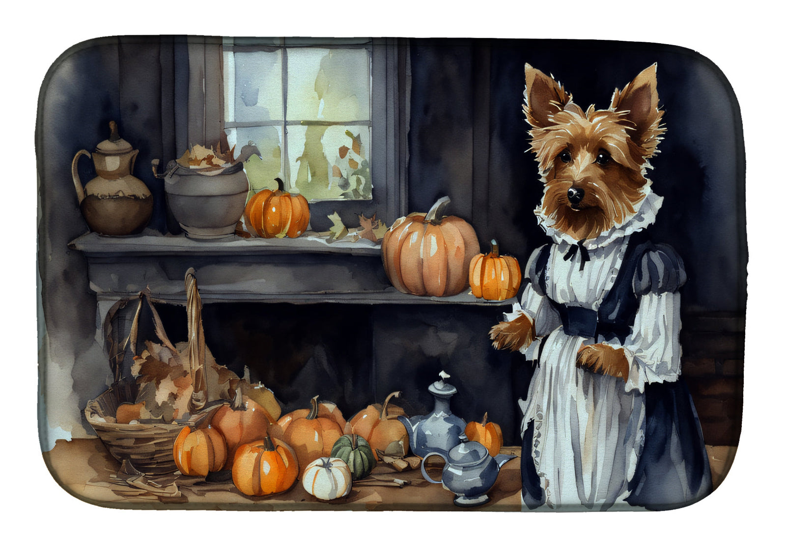 Caroline's Treasures Australian Terrier Fall Kitchen Pumpkins Dish Drying Mat