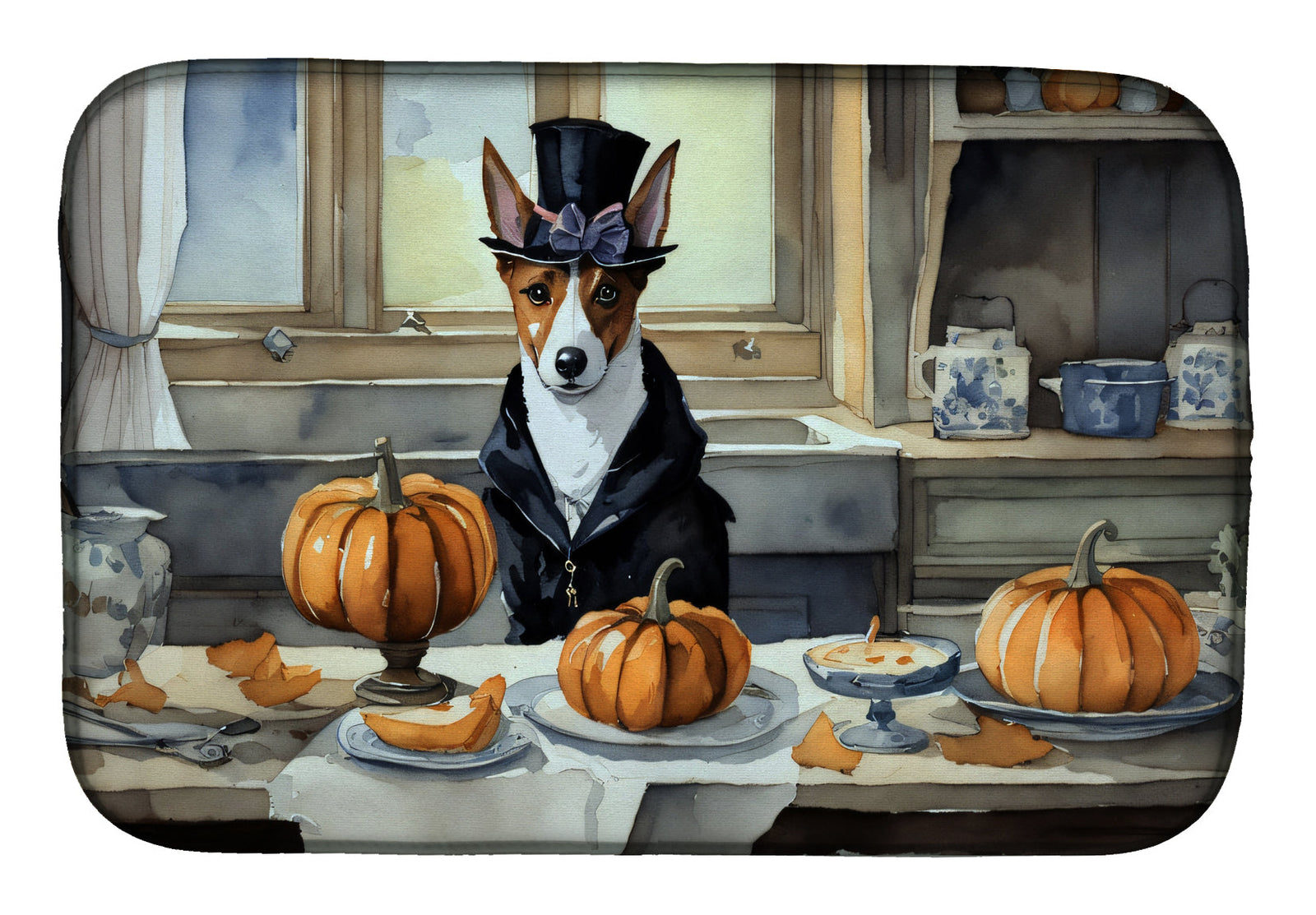 Caroline's Treasures Basenji Fall Kitchen Pumpkins Dish Drying Mat