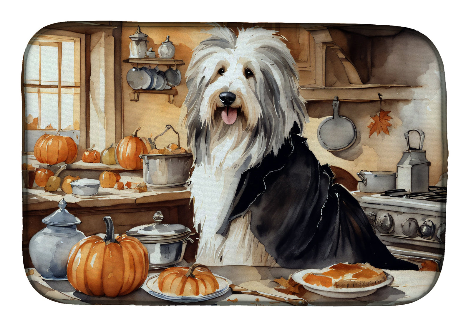 Caroline's Treasures Bearded Collie Fall Kitchen Pumpkins Dish Drying Mat