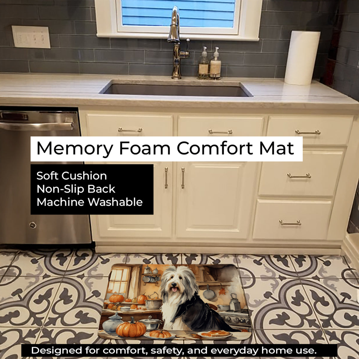 Caroline's Treasures Bearded Collie Fall Kitchen Pumpkins Memory Foam Kitchen Mat DAC1734RUG