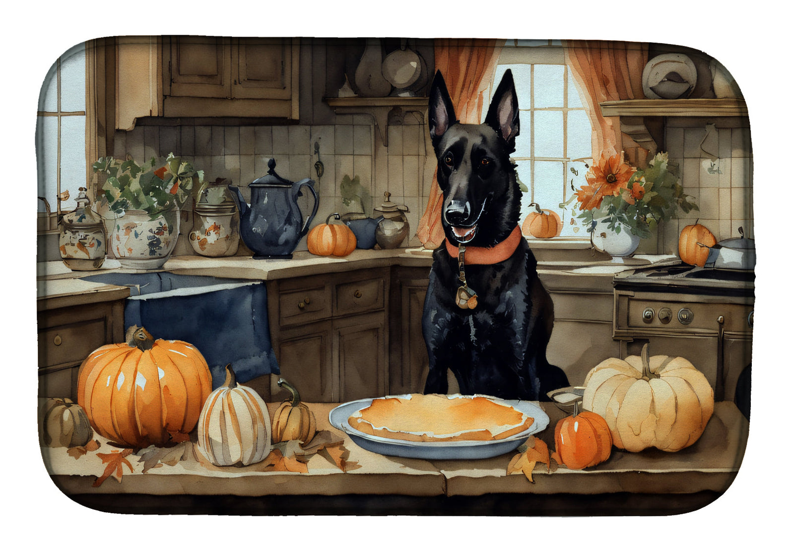 Caroline's Treasures Belgian Malinois Fall Kitchen Pumpkins Dish Drying Mat