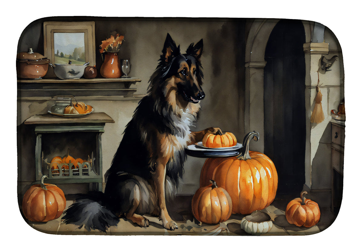 Caroline's Treasures Belgian Tervuren Fall Kitchen Pumpkins Dish Drying Mat