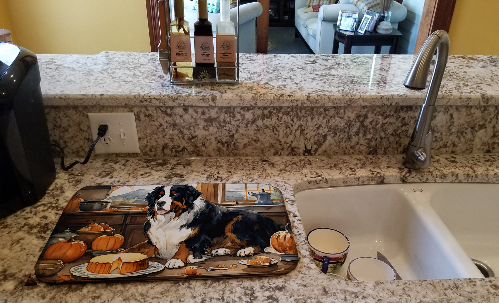 Caroline's Treasures Bernese Mountain Dog Fall Kitchen Pumpkins Dish Drying Mat
