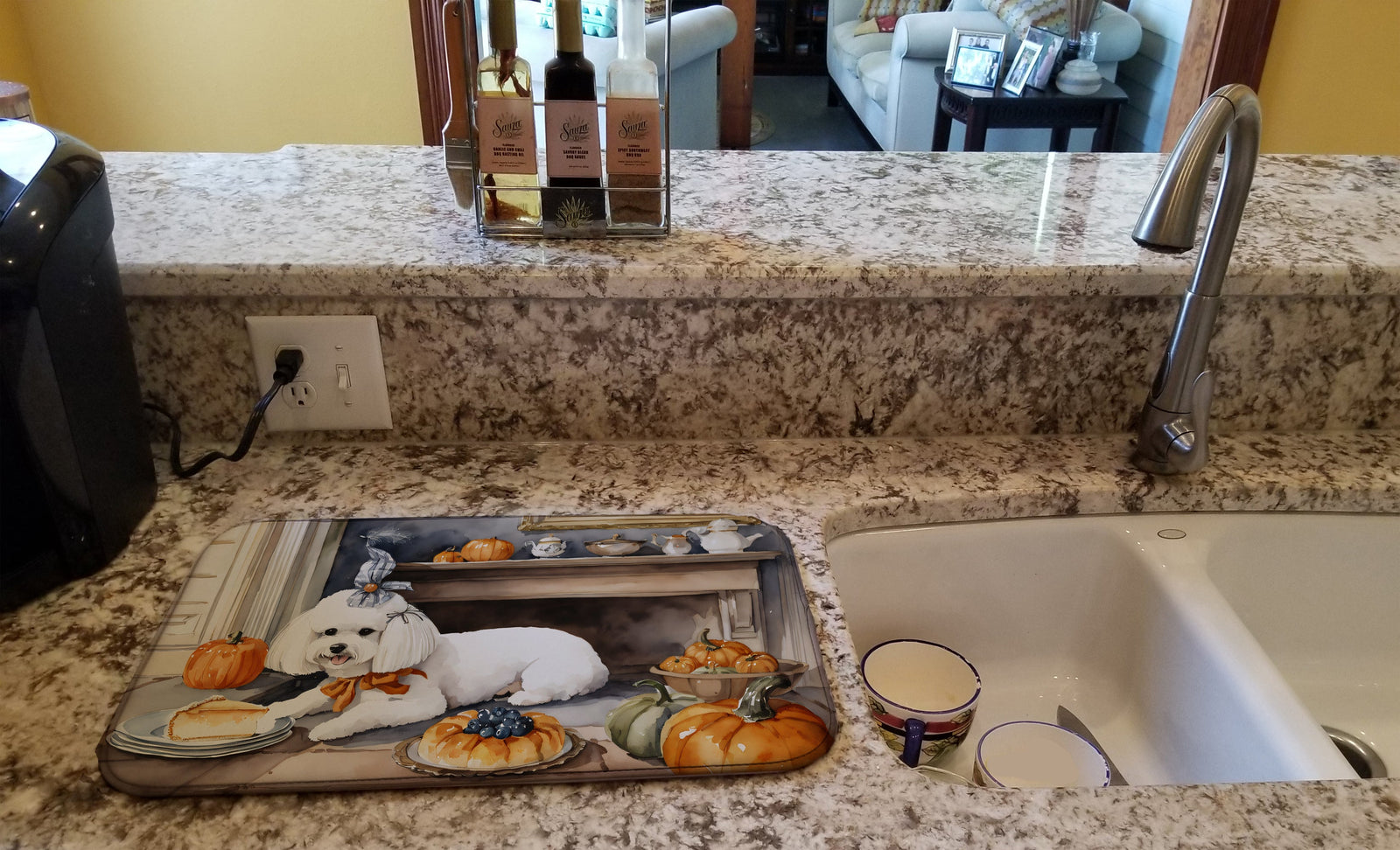 Caroline's Treasures Bichon Frise Fall Kitchen Pumpkins Dish Drying Mat