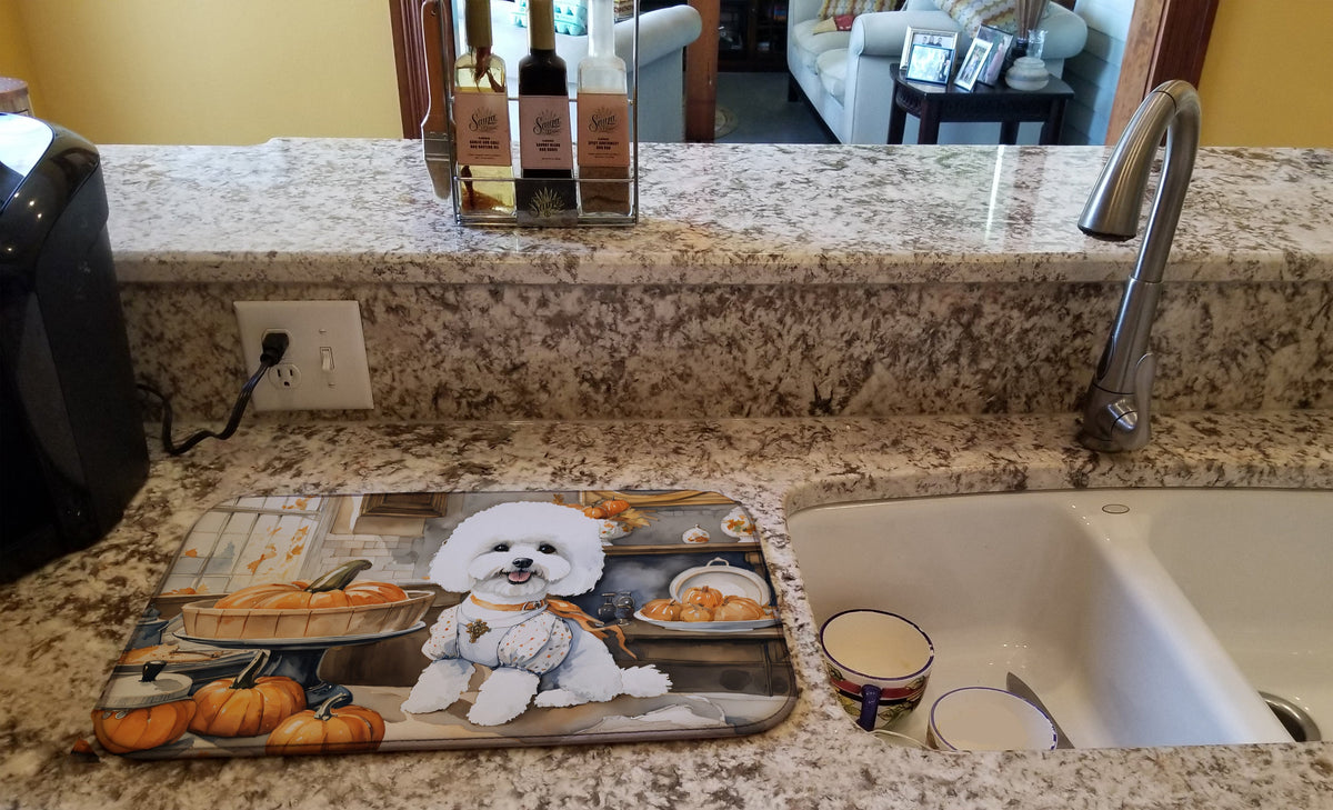 Caroline's Treasures Bichon Frise Fall Kitchen Pumpkins Dish Drying Mat