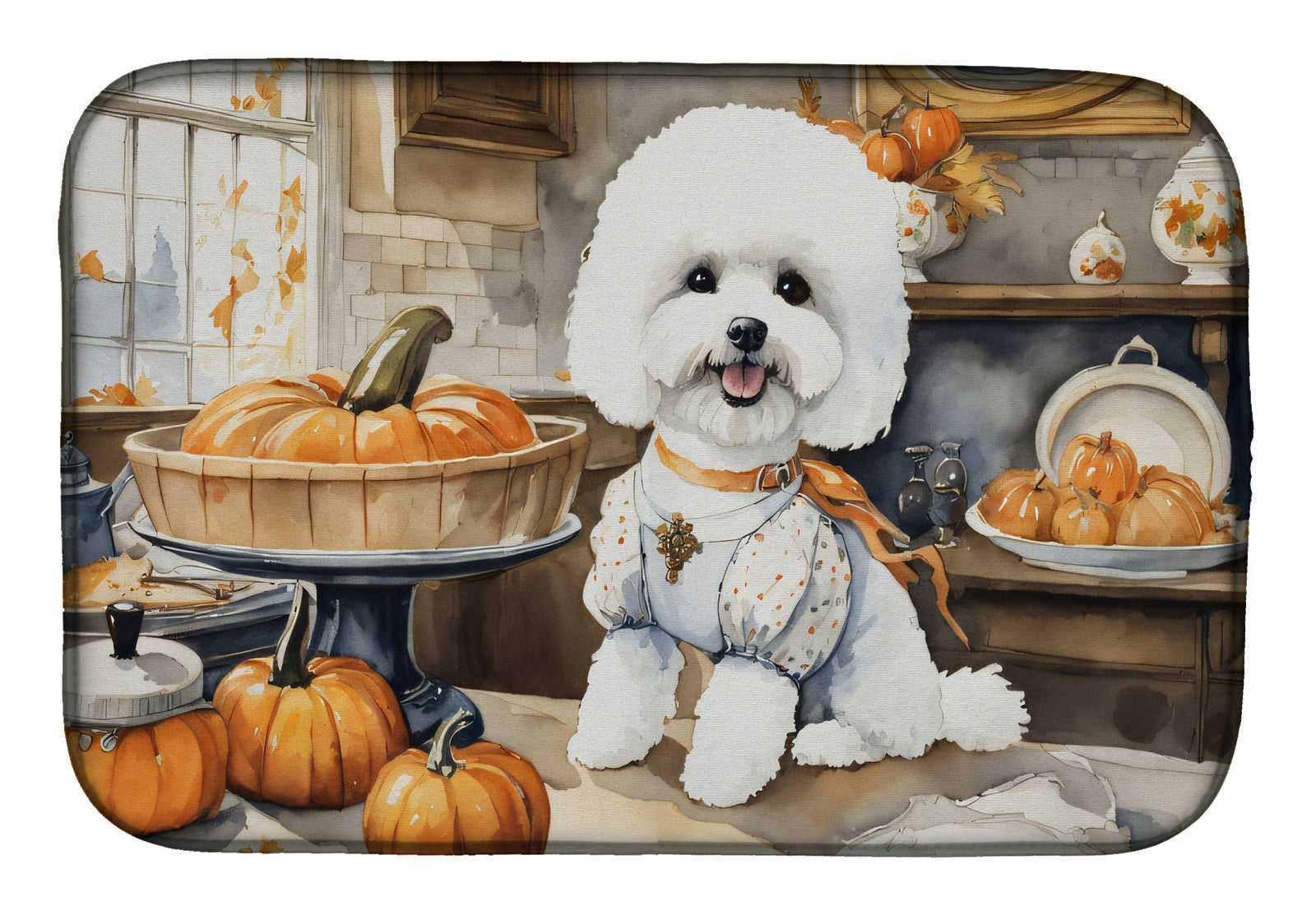 Caroline's Treasures Bichon Frise Fall Kitchen Pumpkins Dish Drying Mat