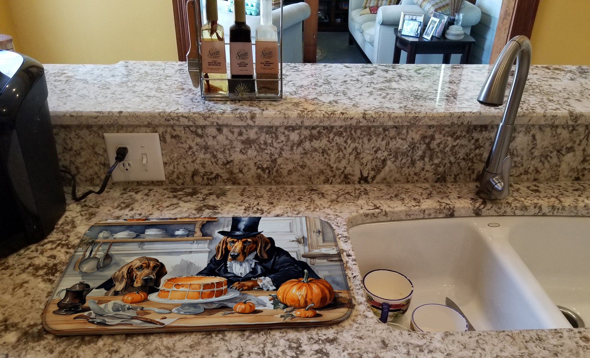 Caroline's Treasures Bloodhound Fall Kitchen Pumpkins Dish Drying Mat