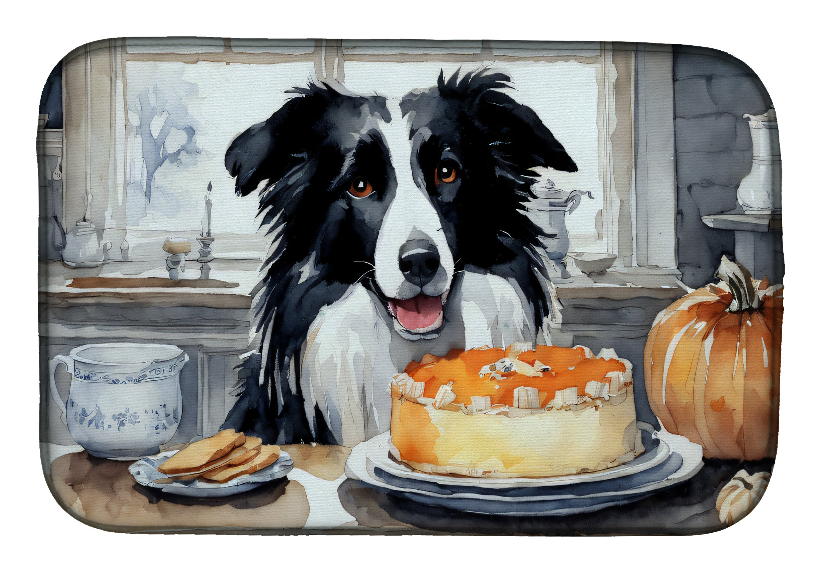 Caroline's Treasures Border Collie Fall Kitchen Pumpkins Dish Drying Mat