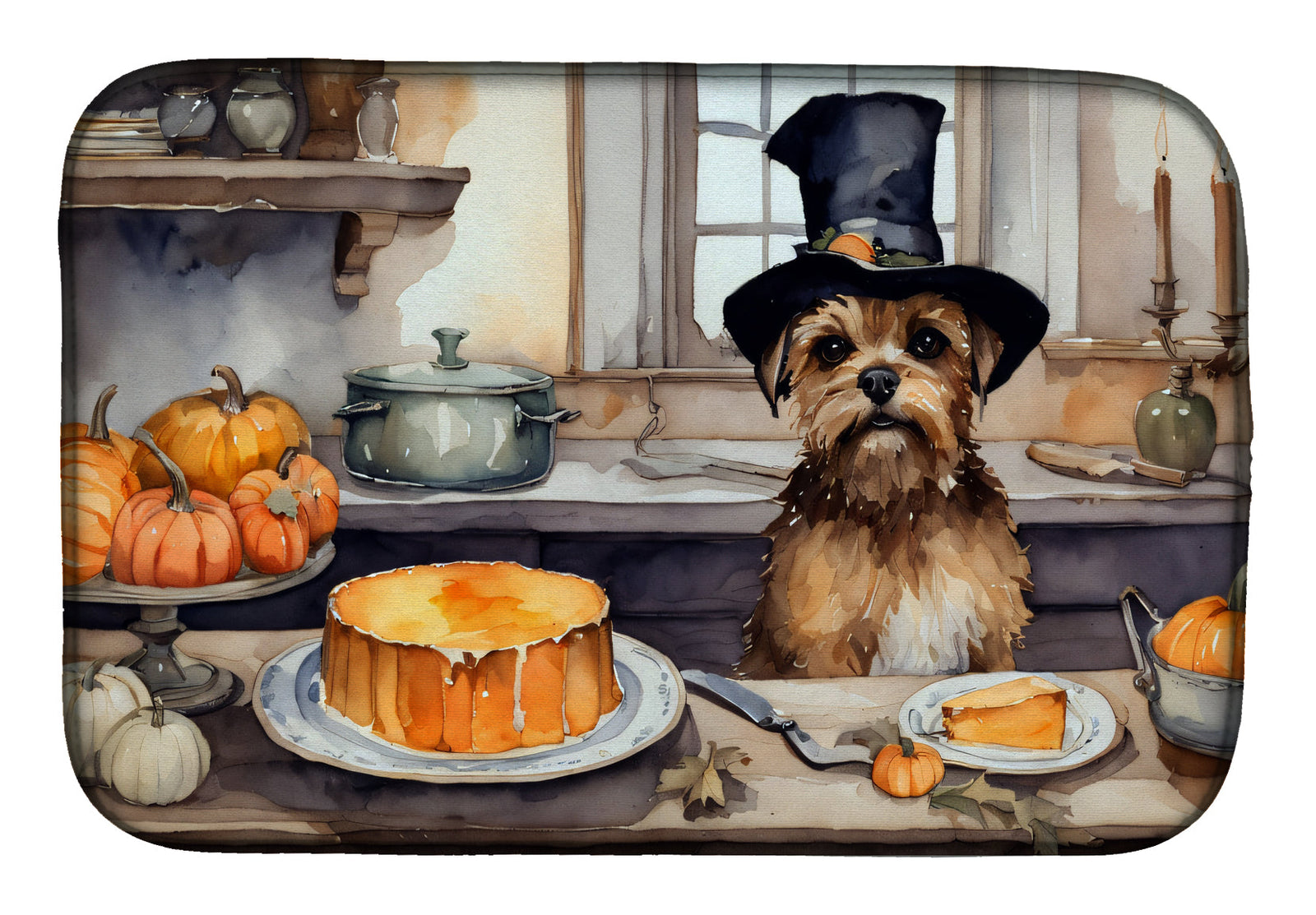Caroline's Treasures Border Terrier Fall Kitchen Pumpkins Dish Drying Mat