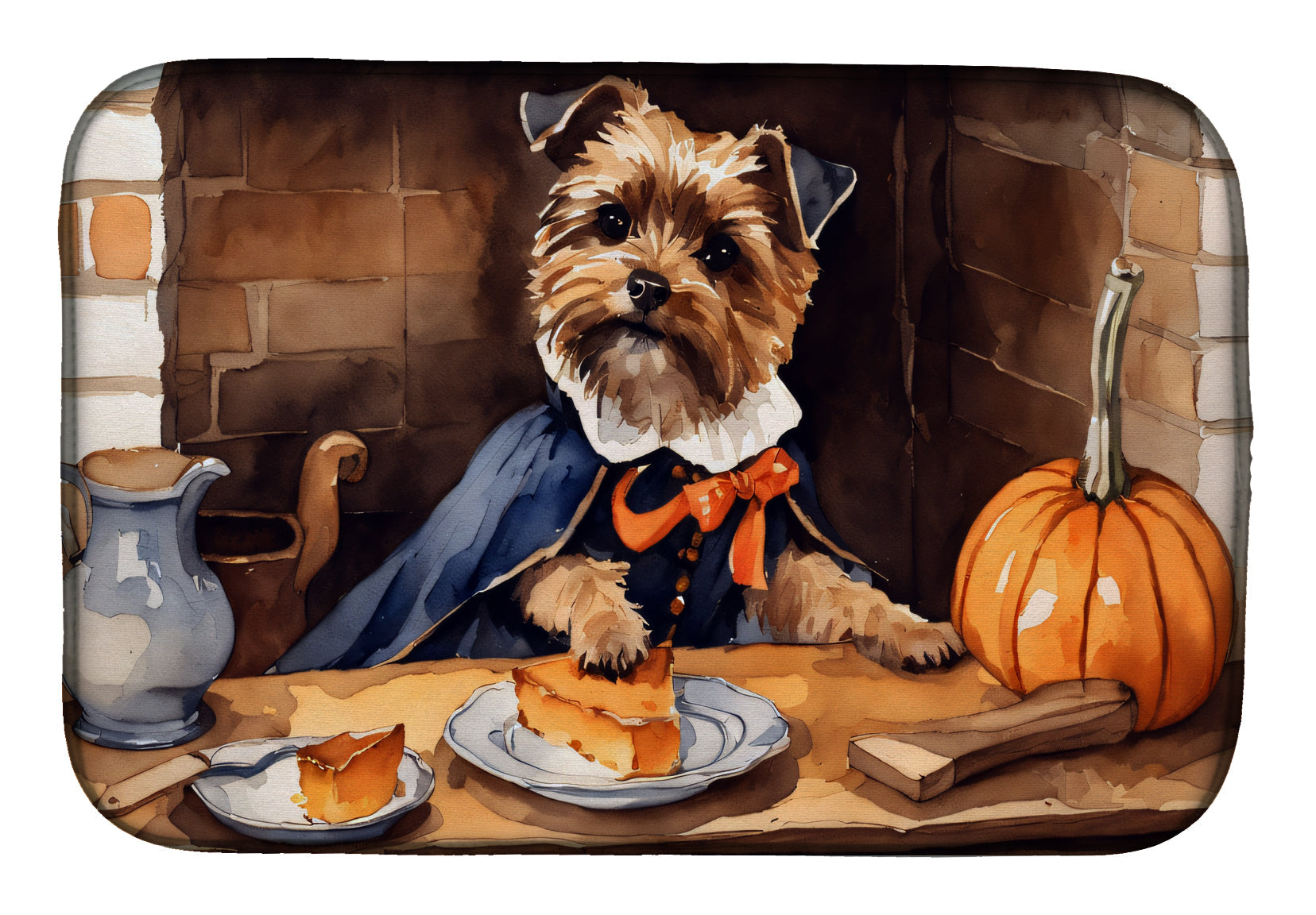 Caroline's Treasures Border Terrier Fall Kitchen Pumpkins Dish Drying Mat