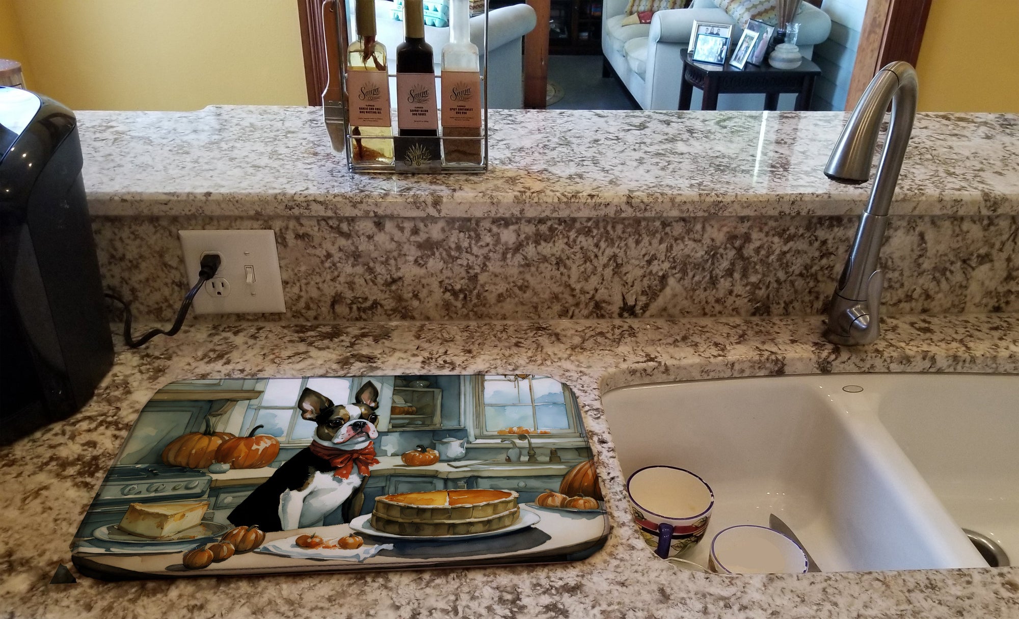 Caroline's Treasures Boston Terrier Fall Kitchen Pumpkins Dish Drying Mat