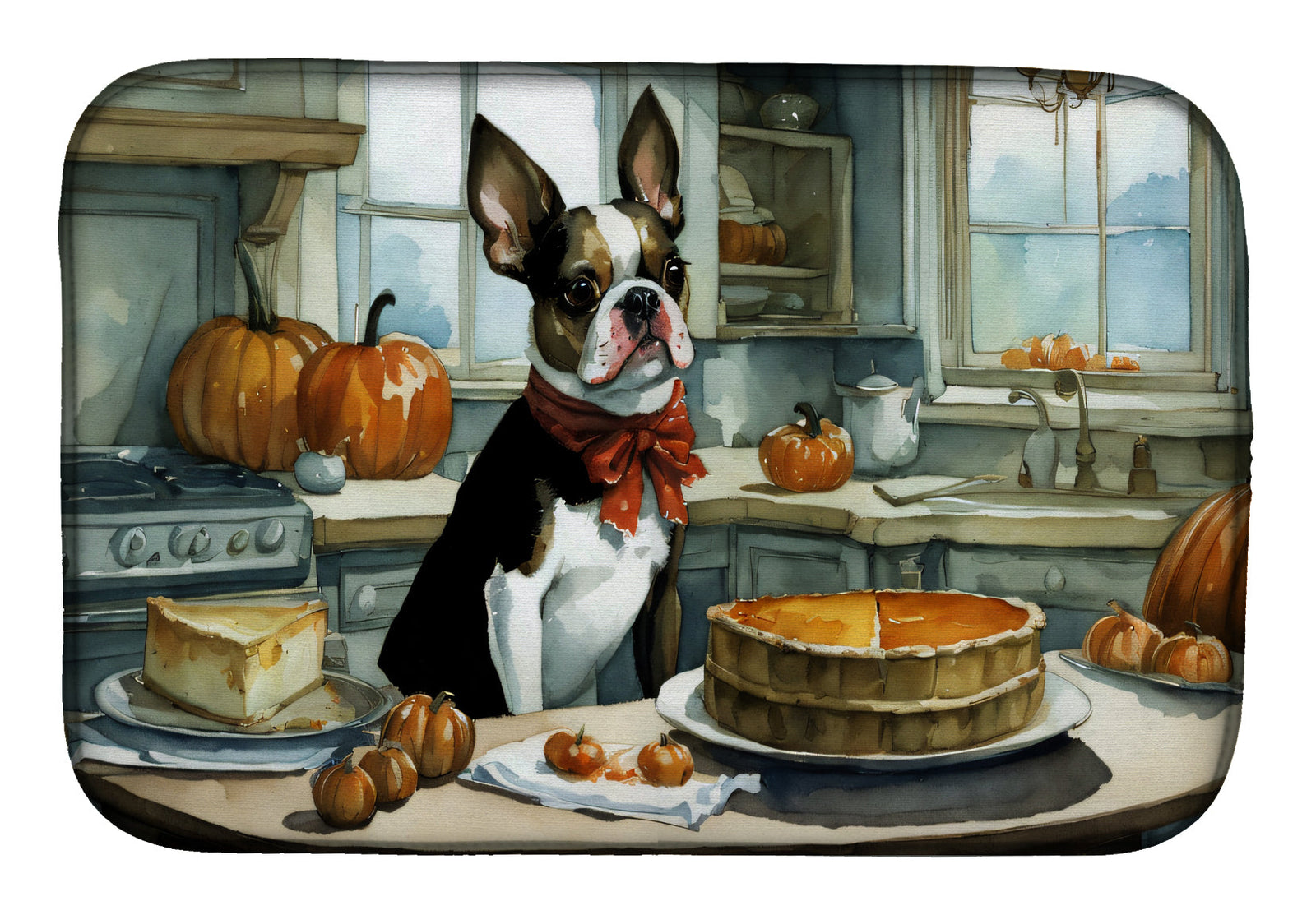 Caroline's Treasures Boston Terrier Fall Kitchen Pumpkins Dish Drying Mat