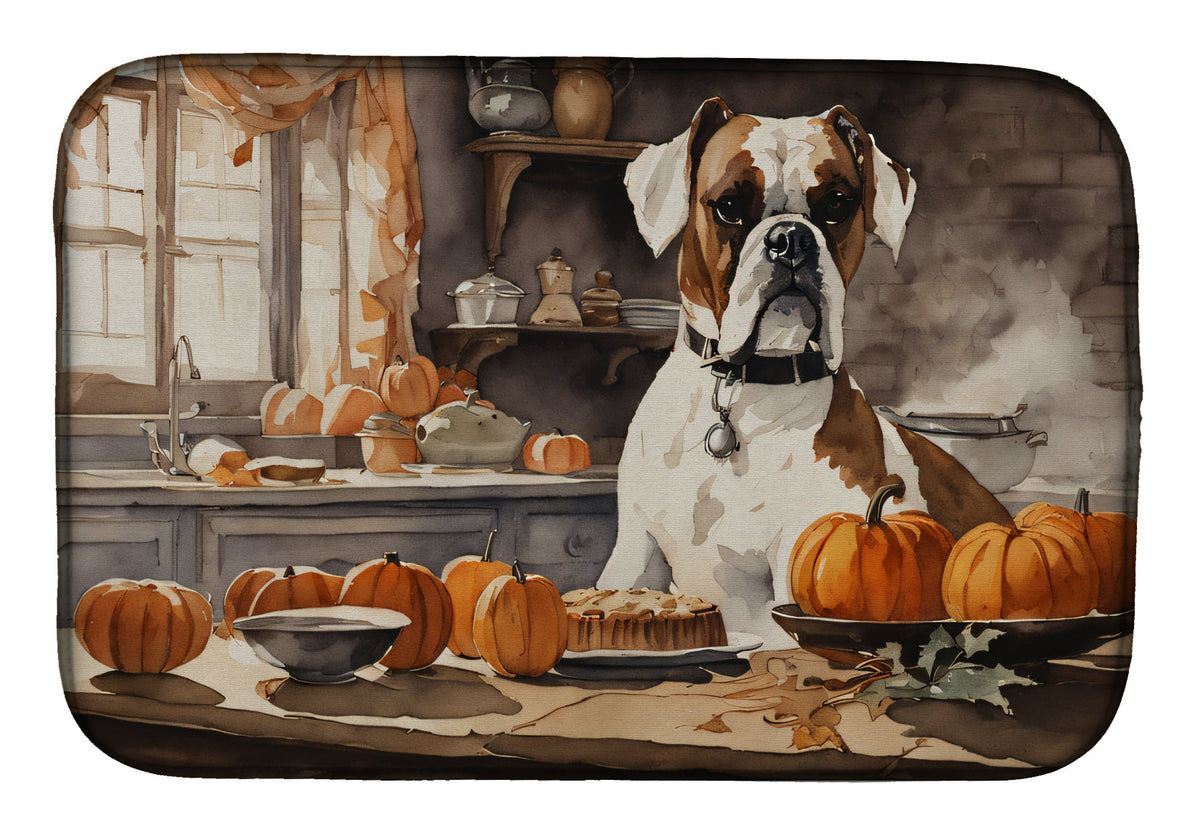 Caroline's Treasures Boxer Fall Kitchen Pumpkins Dish Drying Mat
