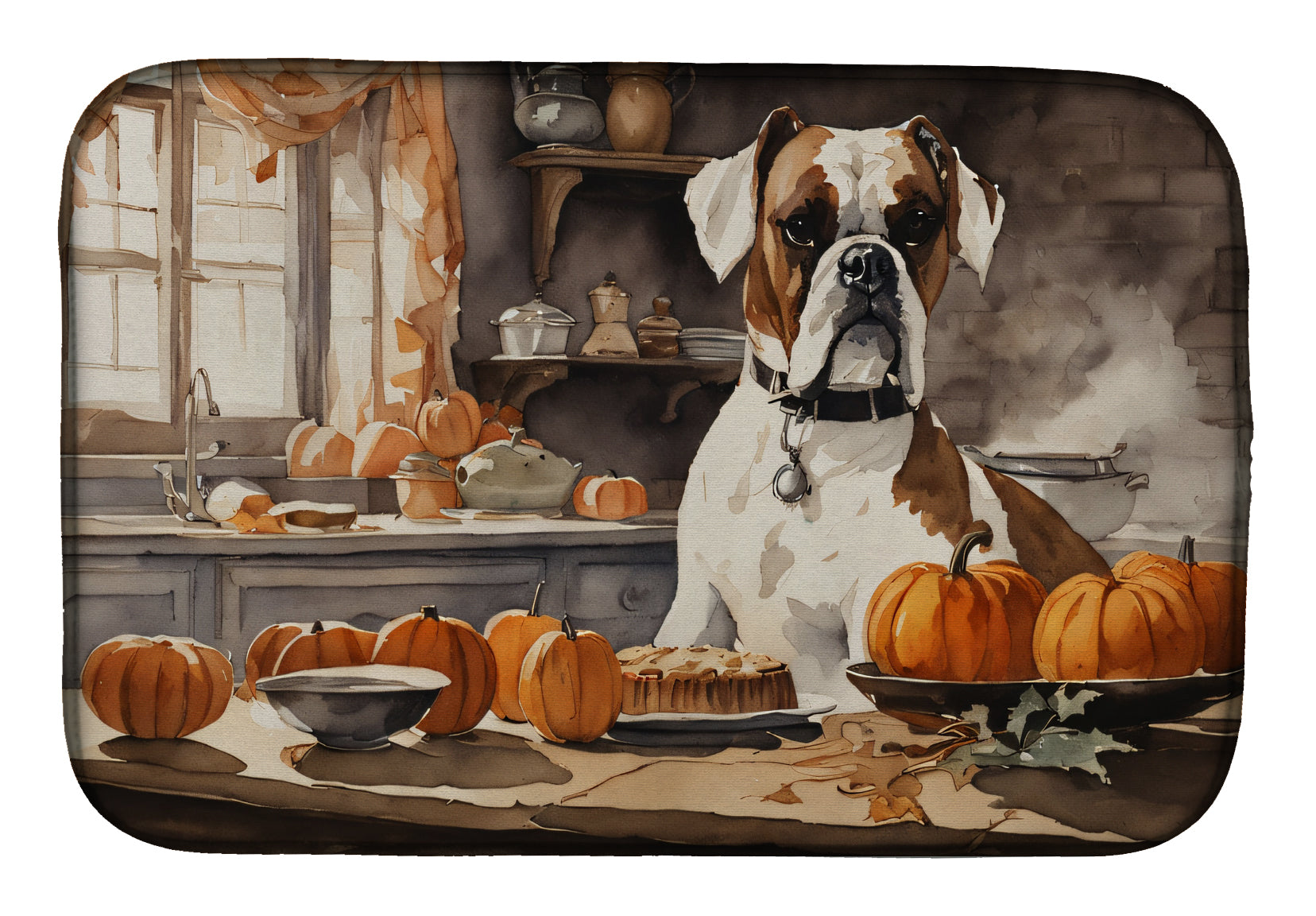 Caroline's Treasures Boxer Fall Kitchen Pumpkins Dish Drying Mat