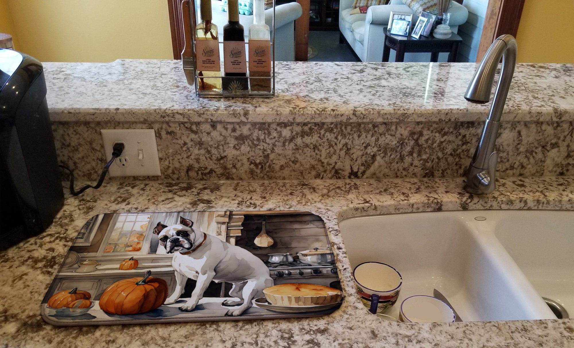 Caroline's Treasures Boxer Fall Kitchen Pumpkins Dish Drying Mat