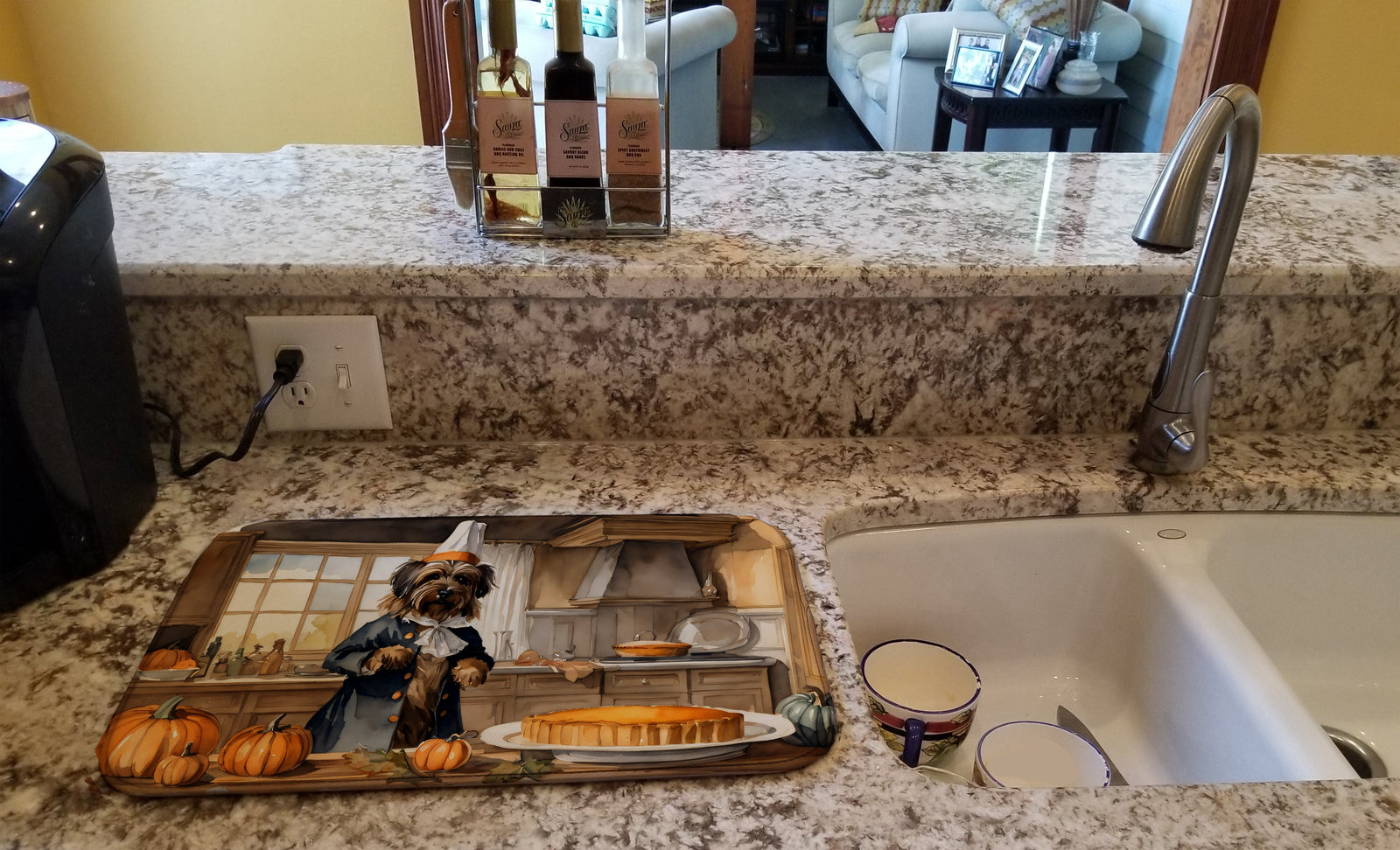 Caroline's Treasures Briard Fall Kitchen Pumpkins Dish Drying Mat