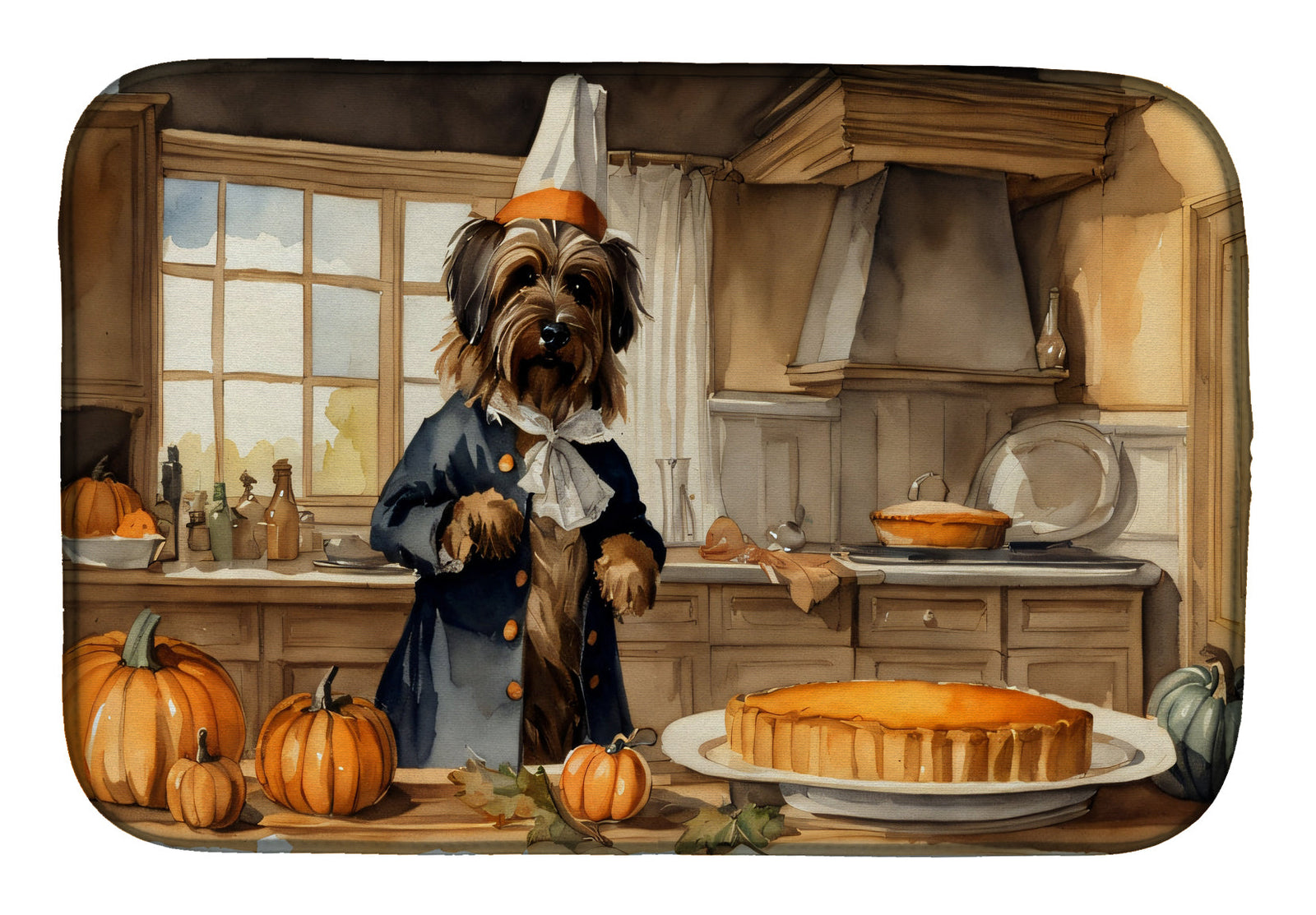 Caroline's Treasures Briard Fall Kitchen Pumpkins Dish Drying Mat