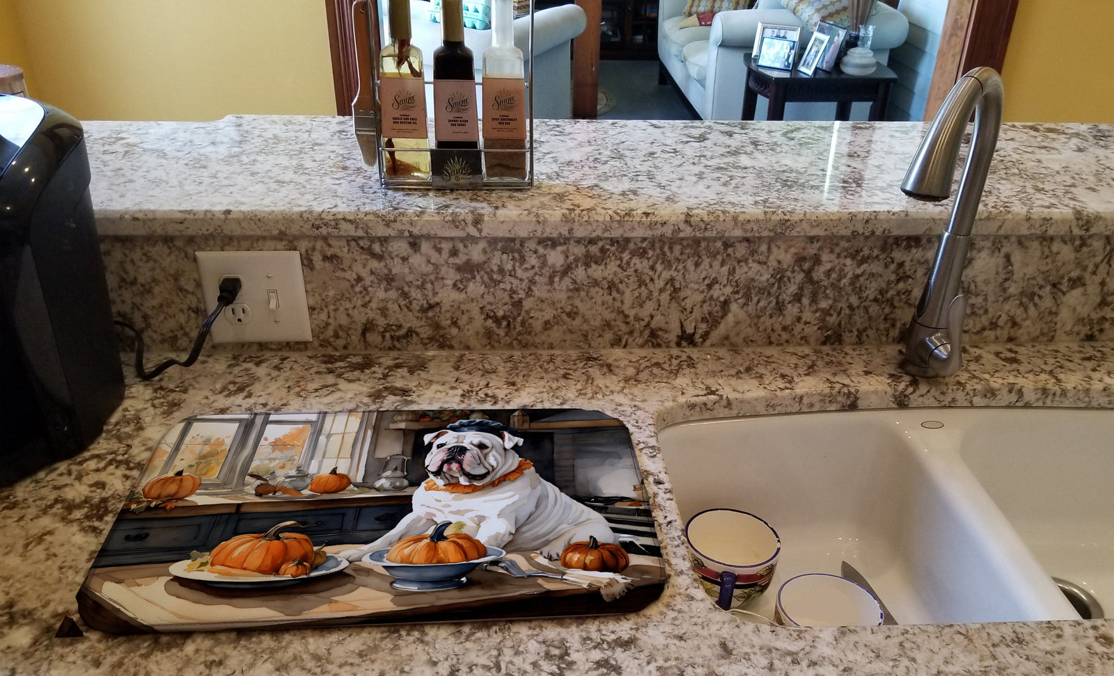 Caroline's Treasures English Bulldog Fall Kitchen Pumpkins Dish Drying Mat