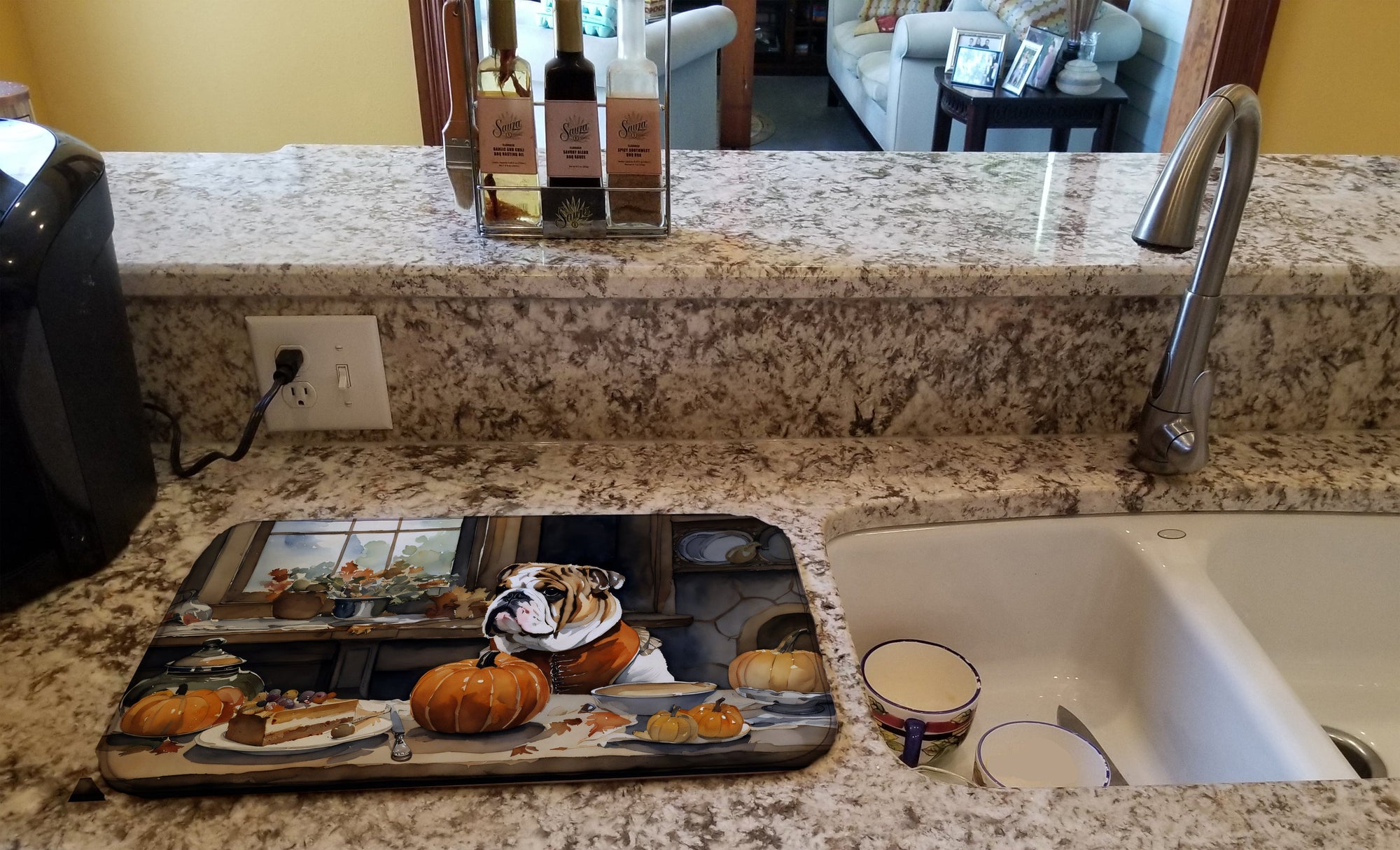 Caroline's Treasures English Bulldog Fall Kitchen Pumpkins Dish Drying Mat