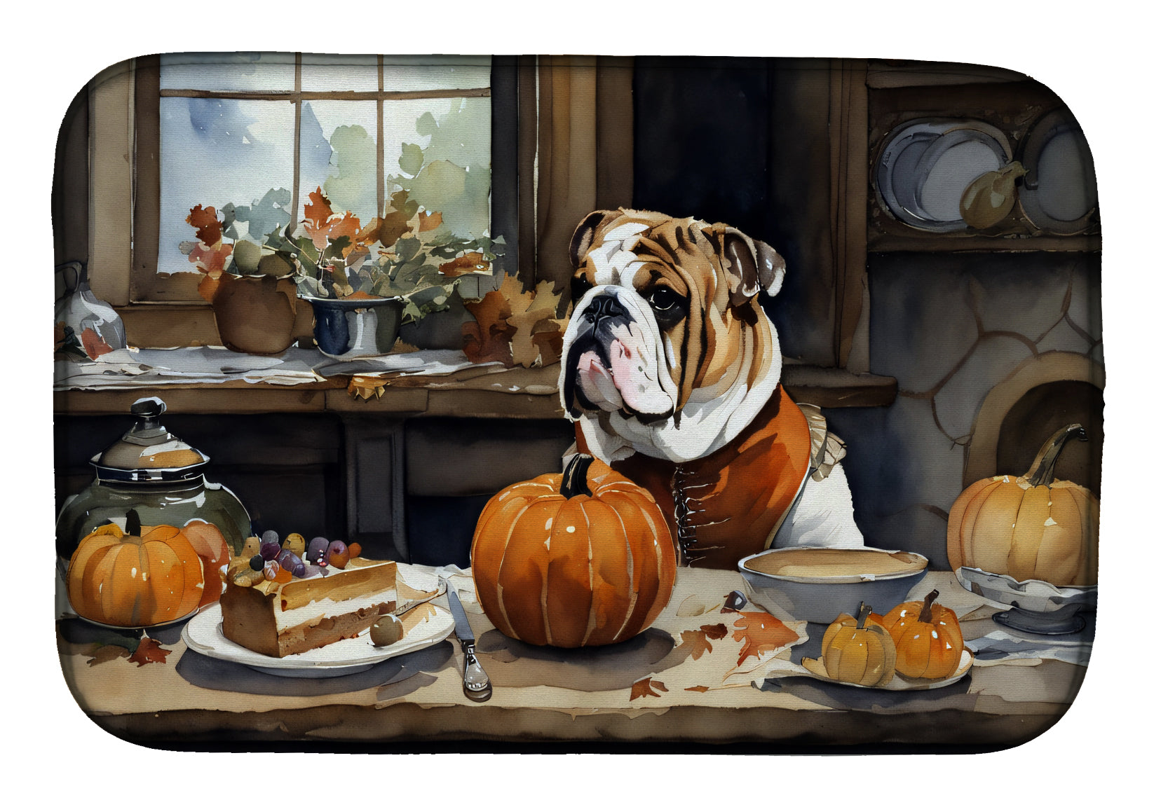 Caroline's Treasures English Bulldog Fall Kitchen Pumpkins Dish Drying Mat