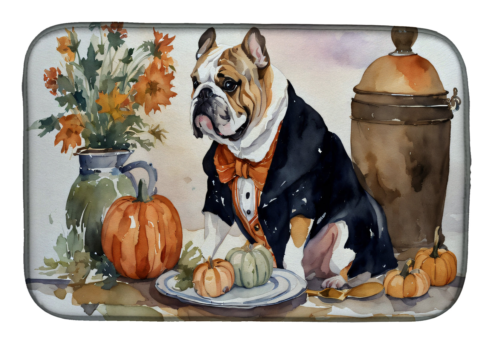 Caroline's Treasures English Bulldog Fall Kitchen Pumpkins Dish Drying Mat